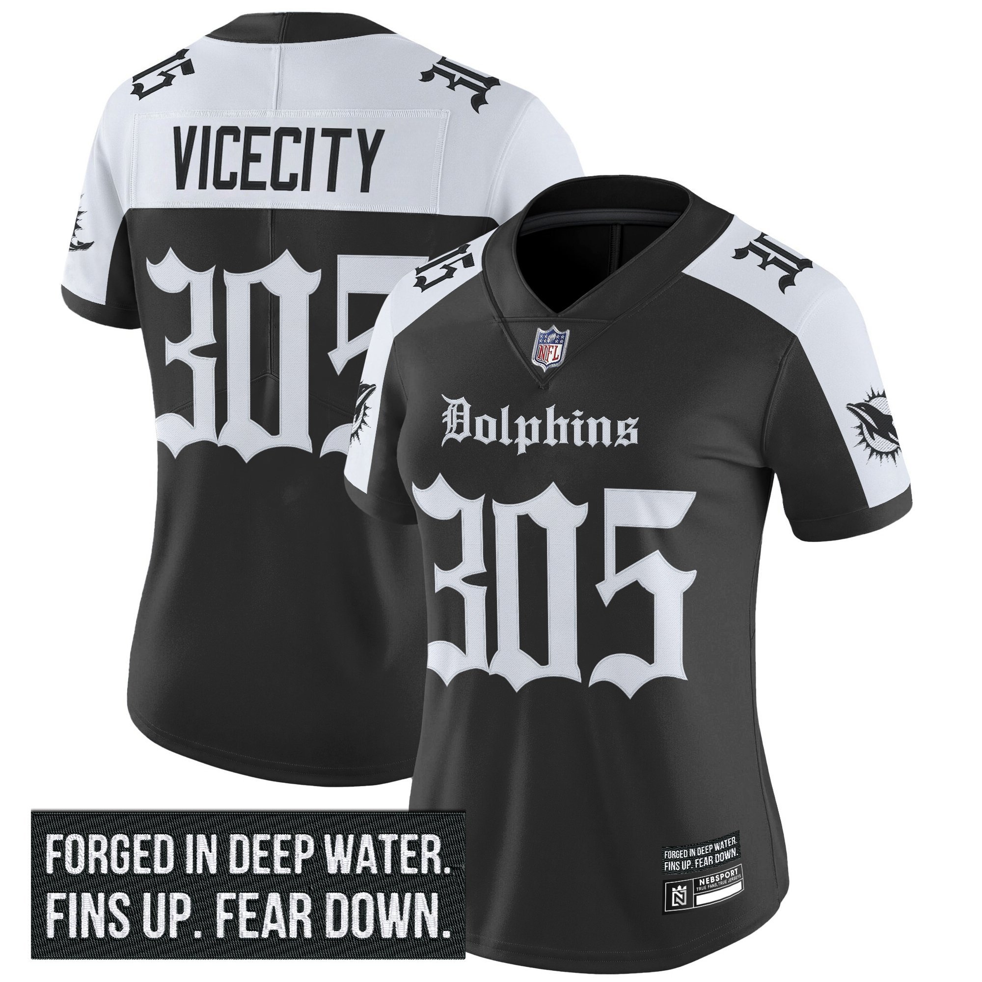 ViceCity 305 Women's Miami Dolphins 'Gothic Deep Water Edition' Vapor Limited Alternate Jersey - All Stitched