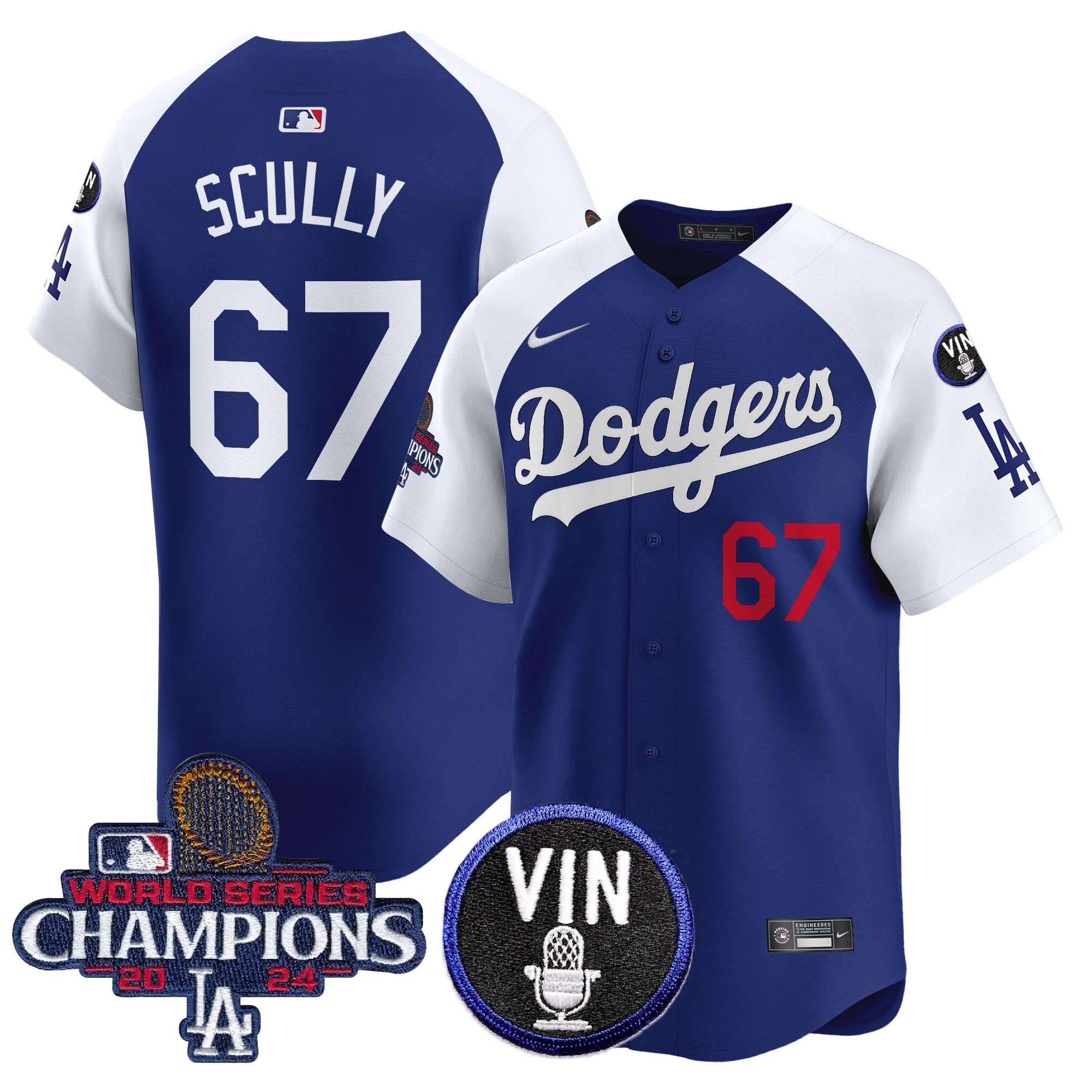 Vin Scully Men's Los Angeles Dodgers 2024 World Series Champions Patch Vapor Premier Limited Alternate Royal Jersey V3 - All Stitched