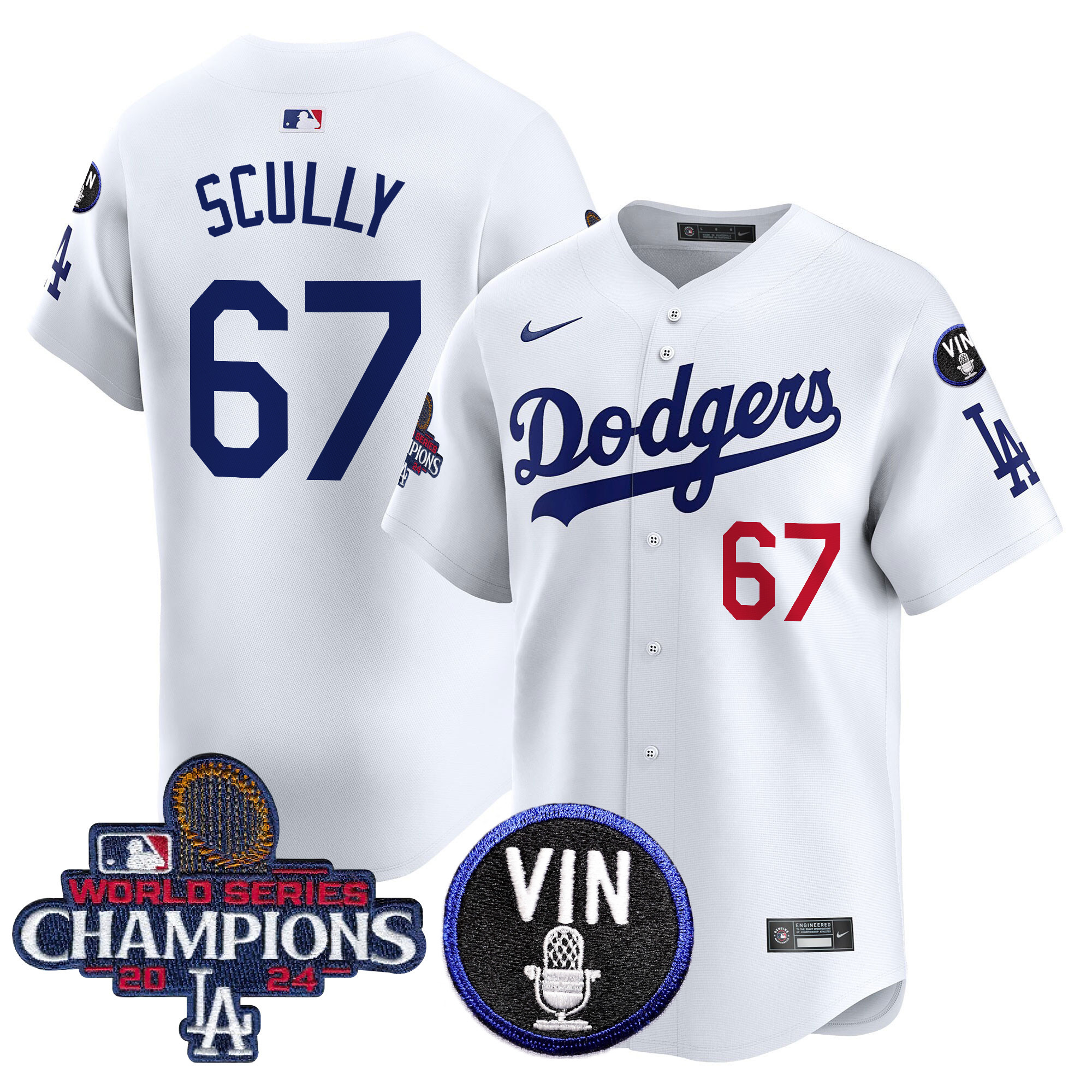 Vin Scully Men's Los Angeles Dodgers 2024 World Series Champions Patch Vapor Premier Limited White Jersey V3 - All Stitched