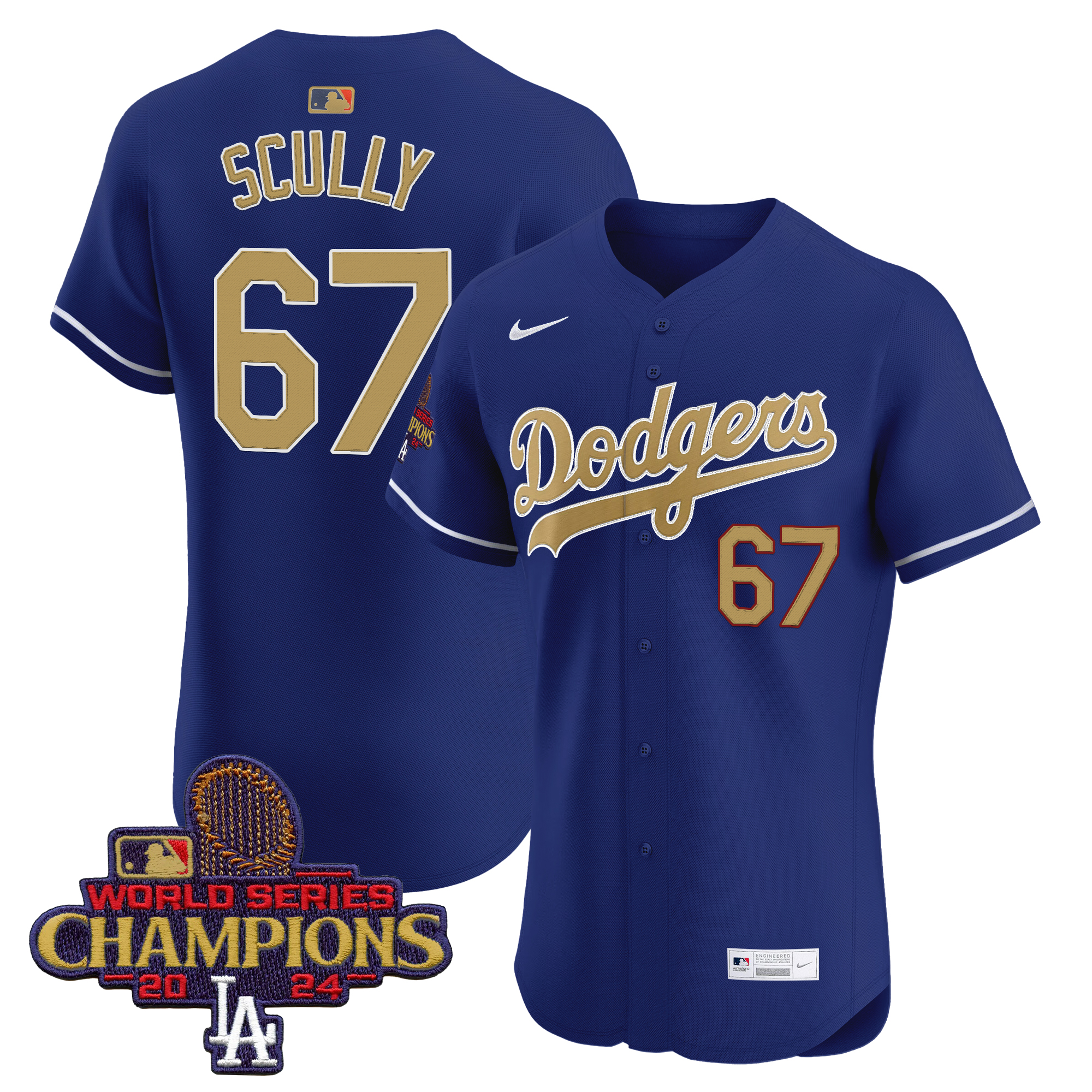 Vin Scully Men's Los Angeles Dodgers 2025 Gold Vapor Premier Elite Royal Jersey - All Stitched