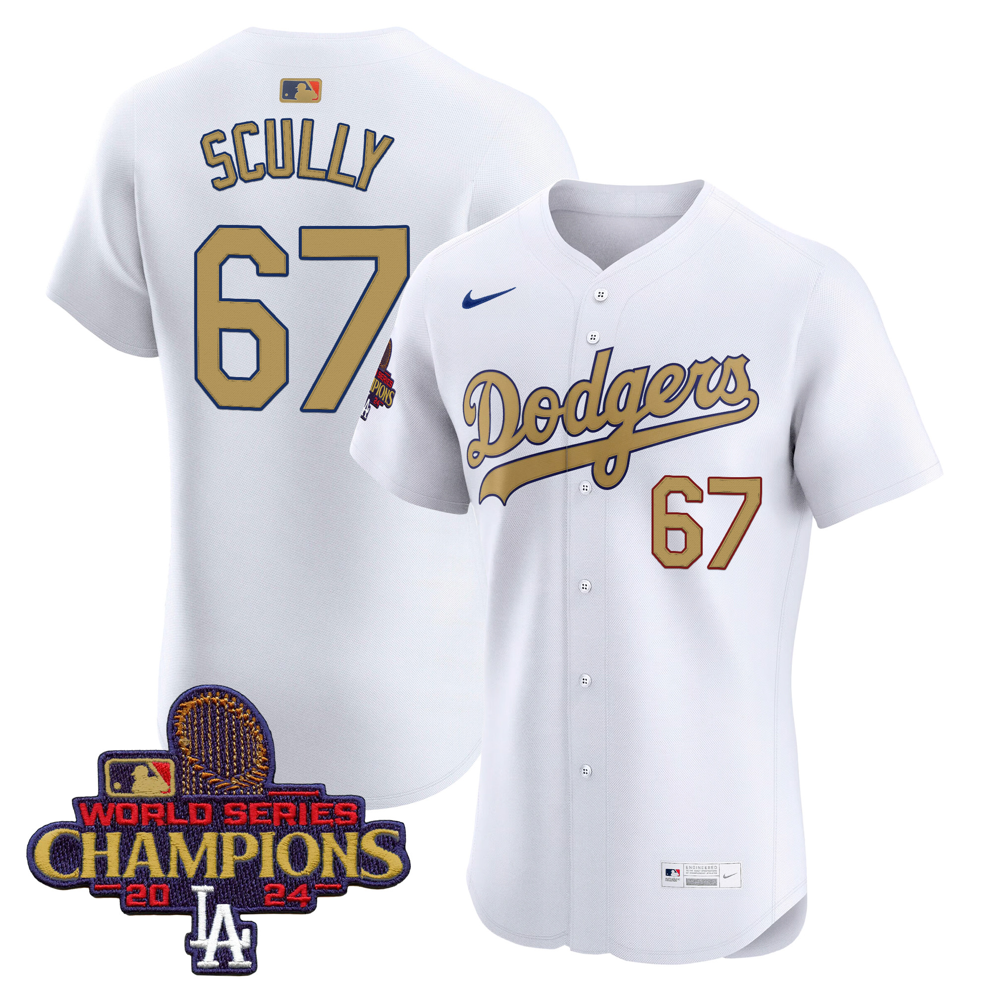 Vin Scully Men's Los Angeles Dodgers 2025 Gold Vapor Premier Elite White Jersey - All Stitched