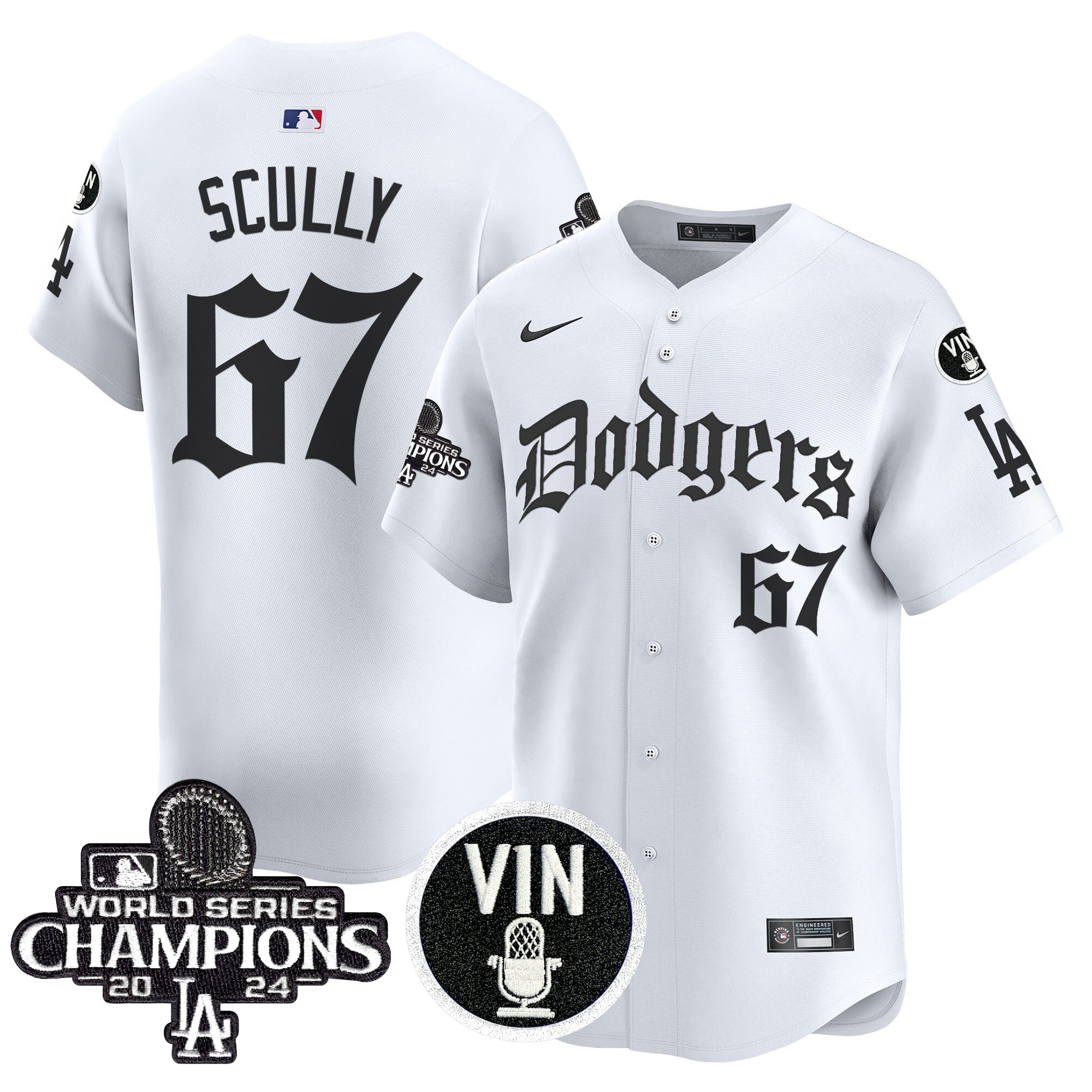 Vin Scully Men's Los Angeles Dodgers 2025 LA Gothic Style Vapor Premier Limited White Jersey V2 - All Stitched