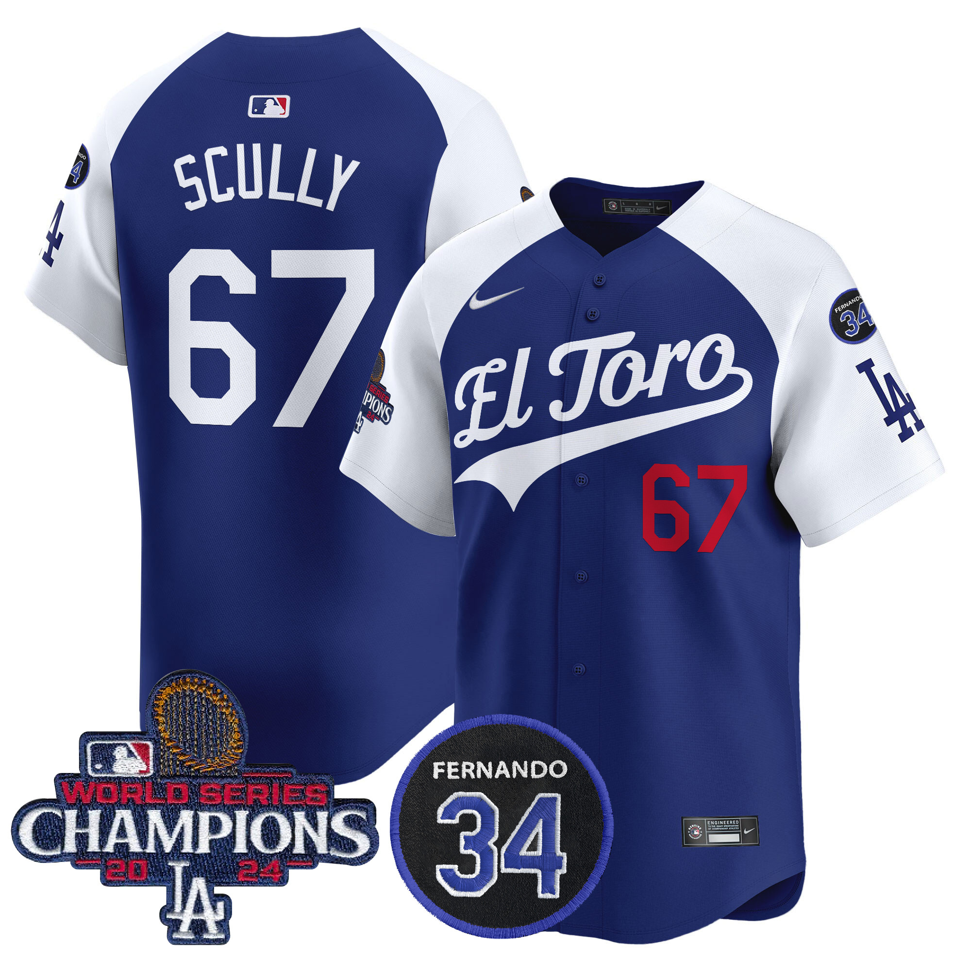 Vin Scully Men's Los Angeles Dodgers El Toro 2024 World Series Champions Patch Vapor Premier Limited Alternate Royal Jersey - All Stitched