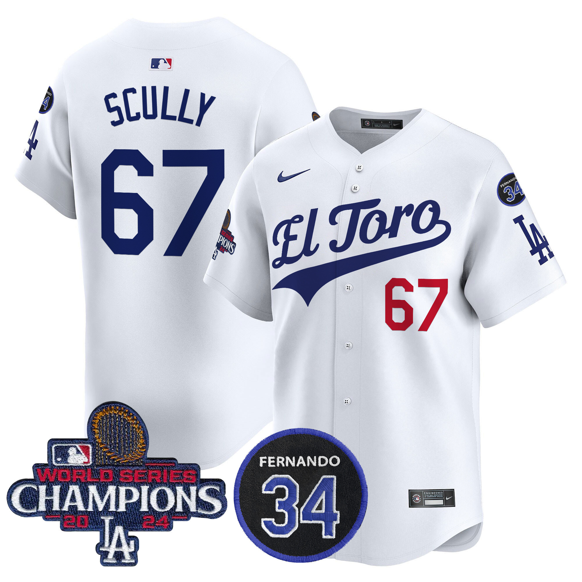 Vin Scully Men's Los Angeles Dodgers El Toro 2024 World Series Champions Patch Vapor Premier Limited White Jersey - All Stitched
