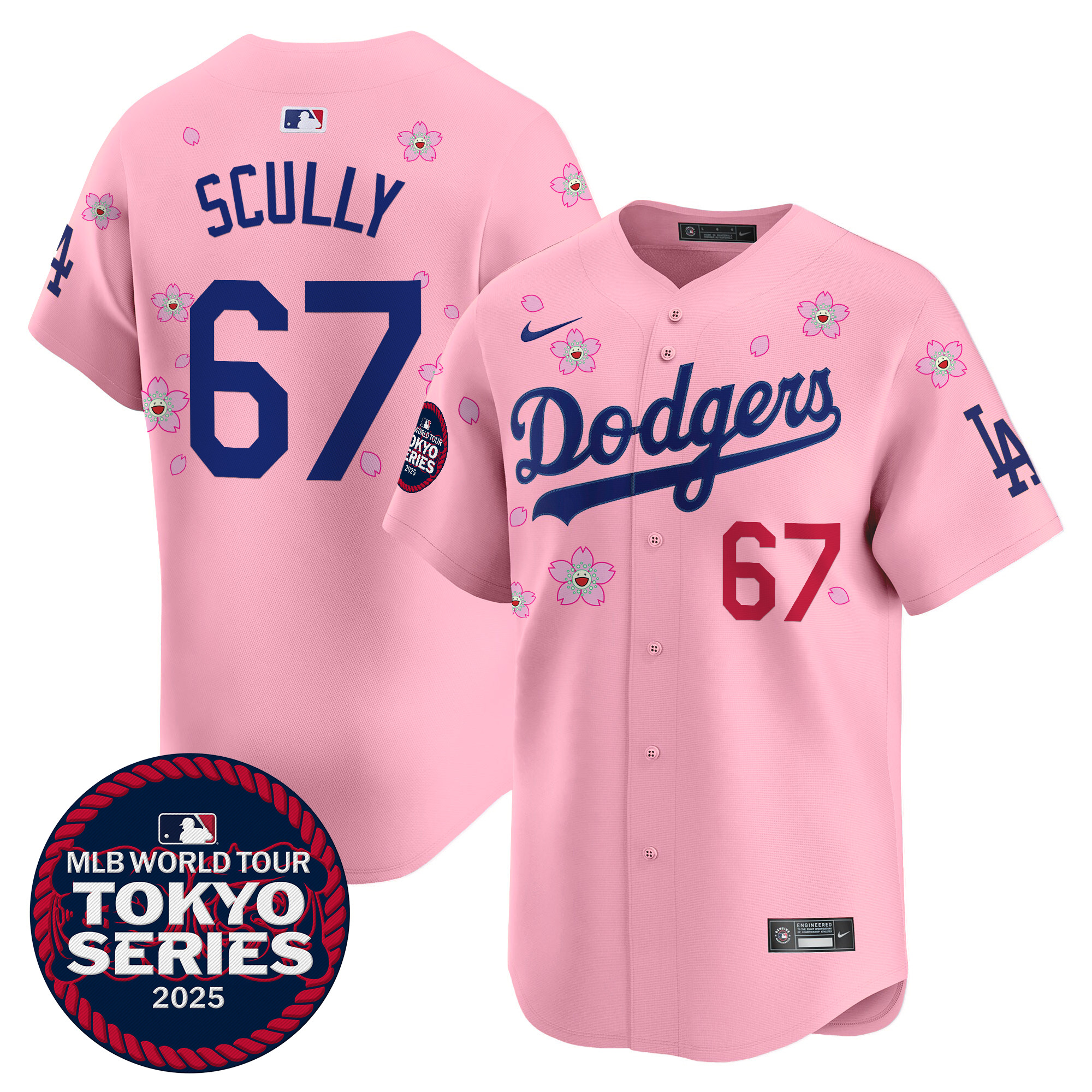 Vin Scully Men's Los Angeles Dodgers Tokyo Series 2025 Vapor Premier Limited Cherry Blossom Jersey V2 - Stitched