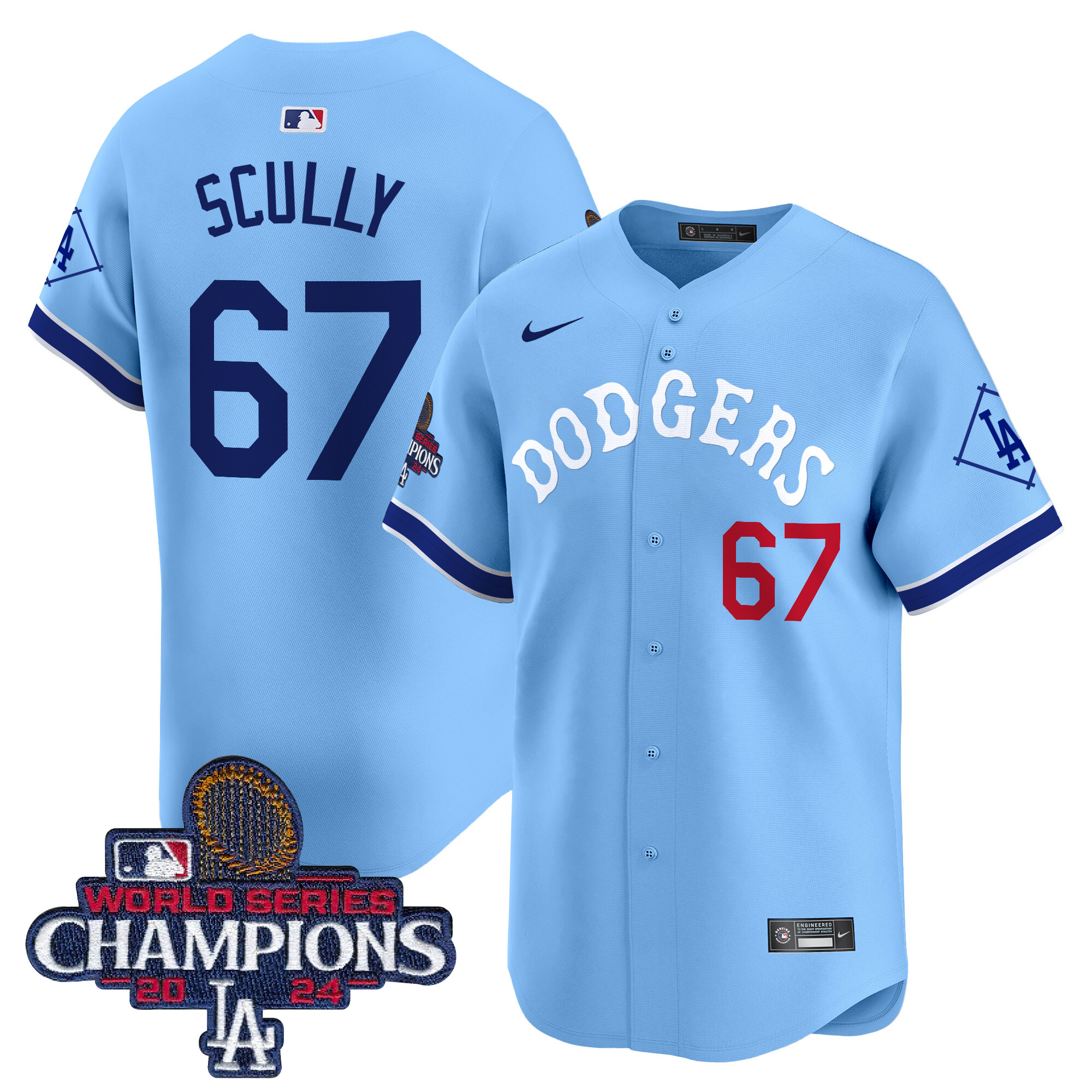 Vin Scully Men's Los Angeles Dodgers Tribute 2024 World Series Champions Vapor Premier Limited Blue Jersey - All Stitched