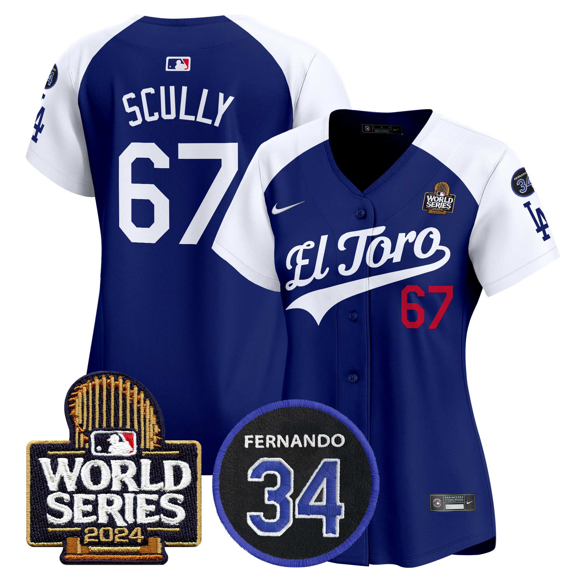 Vin Scully Women's Los Angeles Dodgers El Toro 2024 World Series Patch Vapor Premier Limited Alternate Royal Jersey - All Stitched