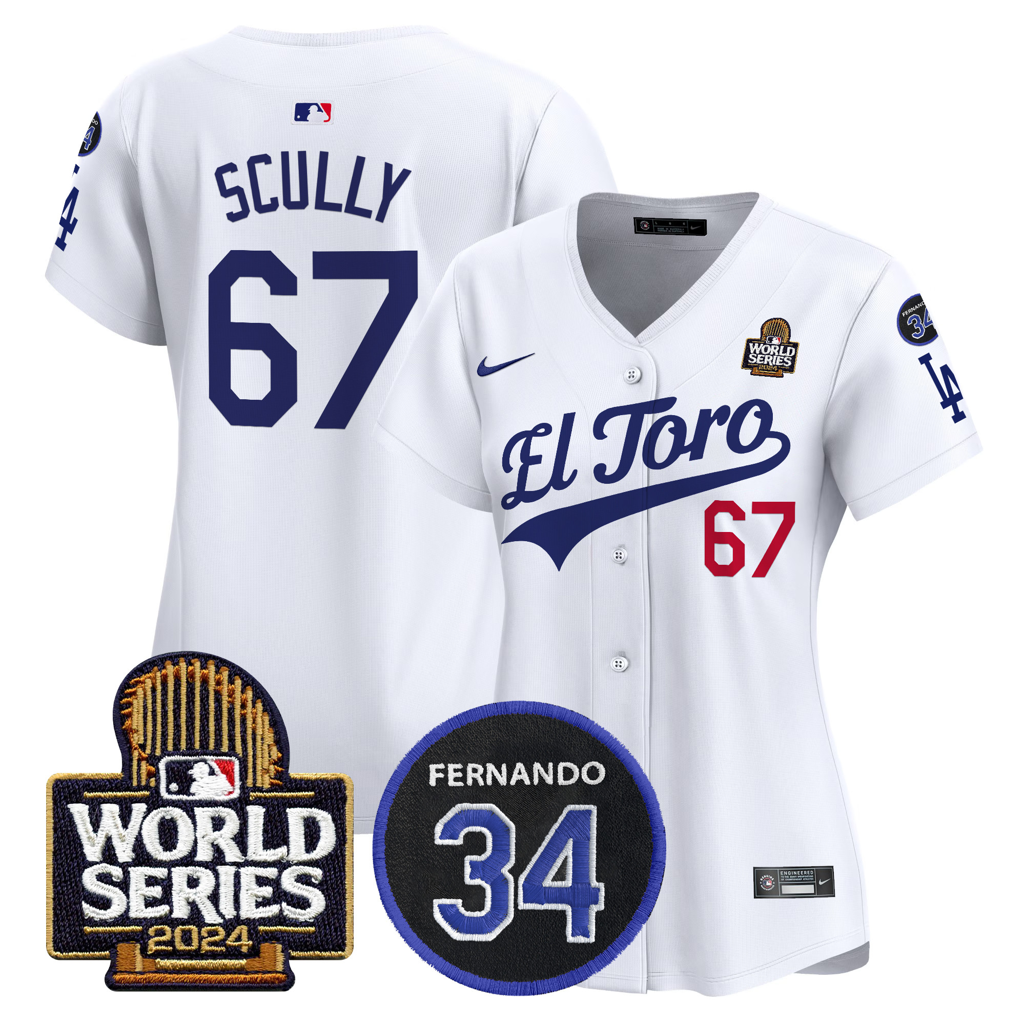 Vin Scully Women's Los Angeles Dodgers El Toro 2024 World Series Patch Vapor Premier Limited White Jersey - All Stitched