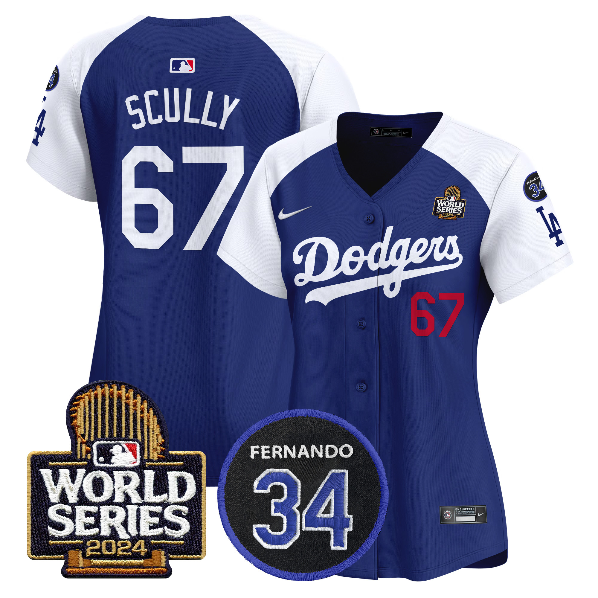 Vin Scully Women's Los Angeles Dodgers Fernando Memorial & 2024 World Series Patch Vapor Premier Limited Alternate Royal Jersey V2 - All Stitched