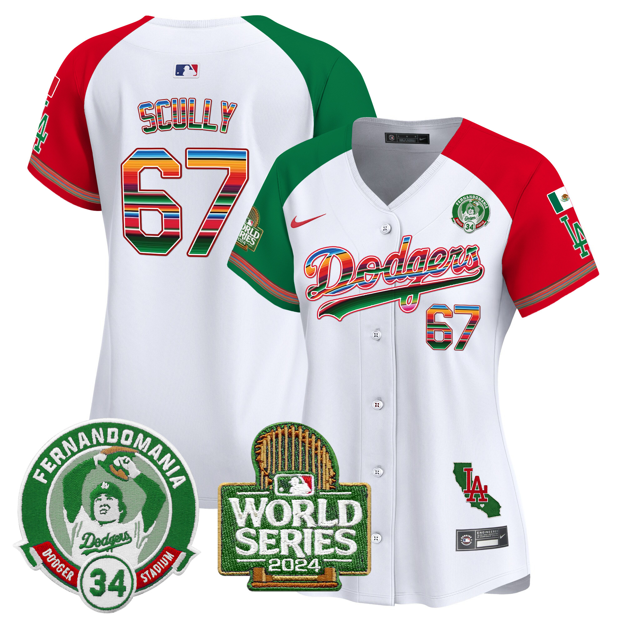 Vin Scully Women's Los Angeles Dodgers Mexico Fernando Valenzuela & 2024 World Series Patch Vapor Premier Limited Alternate Jersey - All Stitched
