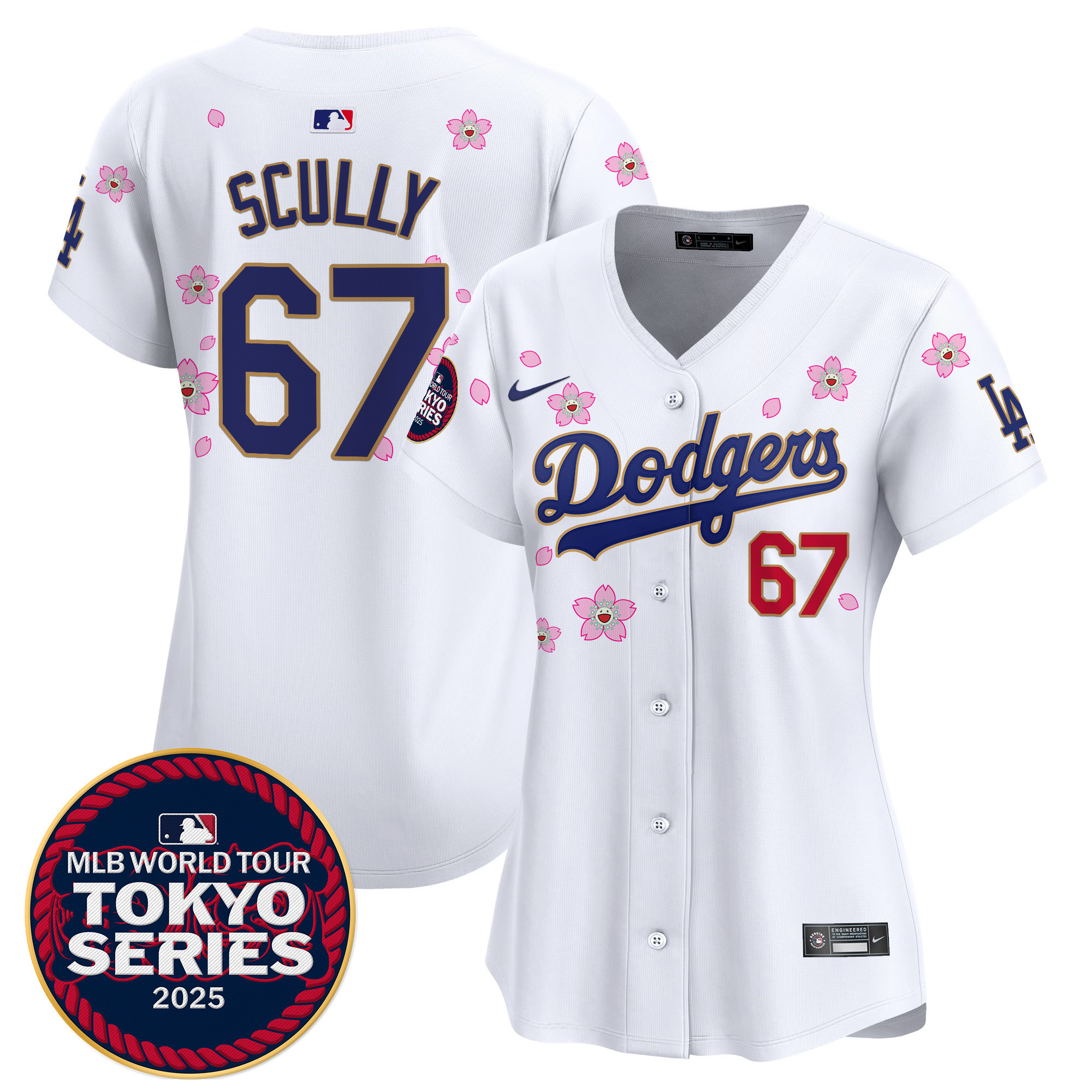 Vin Scully Women's Los Angeles Dodgers Tokyo Series 2025 Gold Trim Vapor Premier Limited White Jersey V2 - Stitched