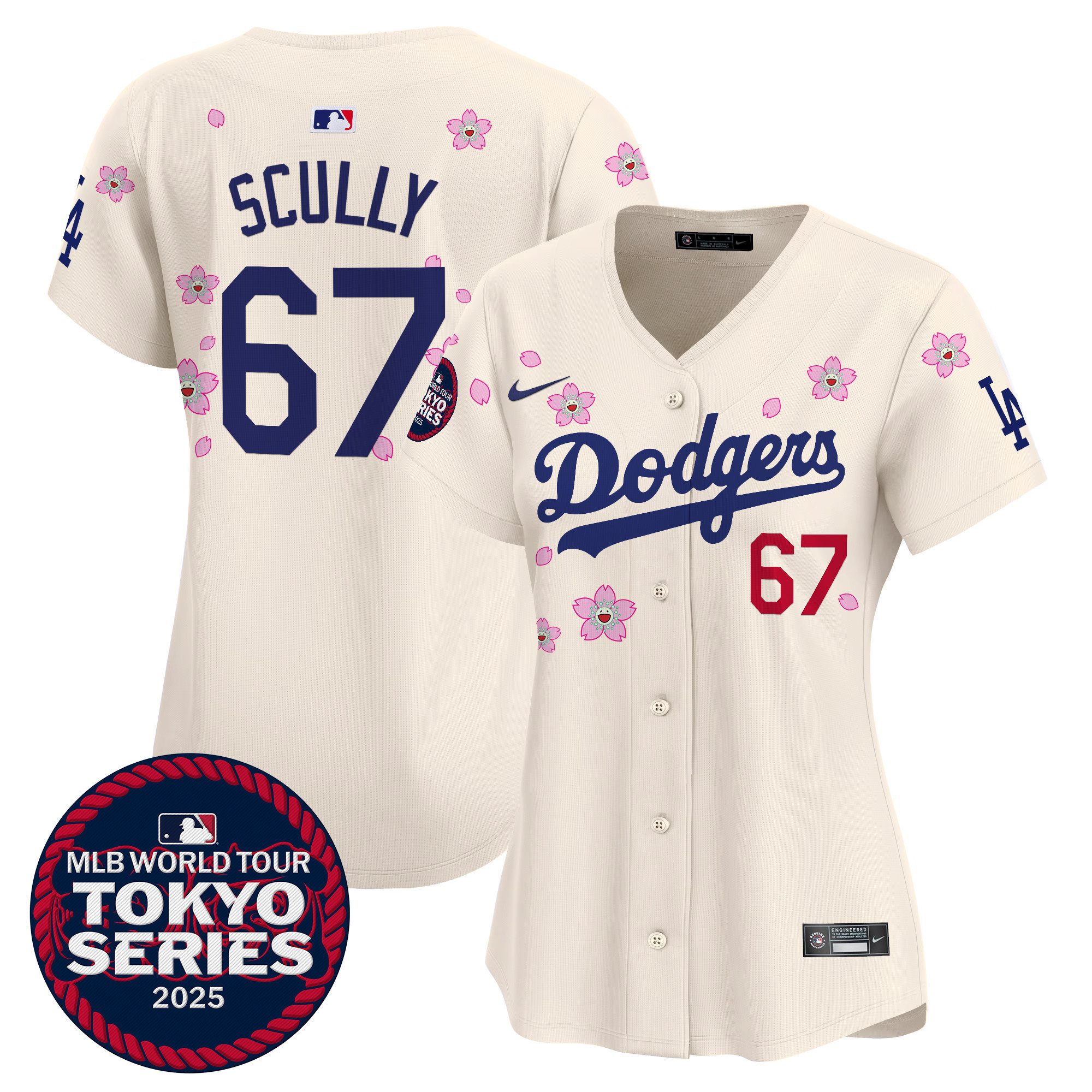 Vin Scully Women's Los Angeles Dodgers Tokyo Series 2025 Vapor Premier Limited Cream Jersey V2 - Stitched