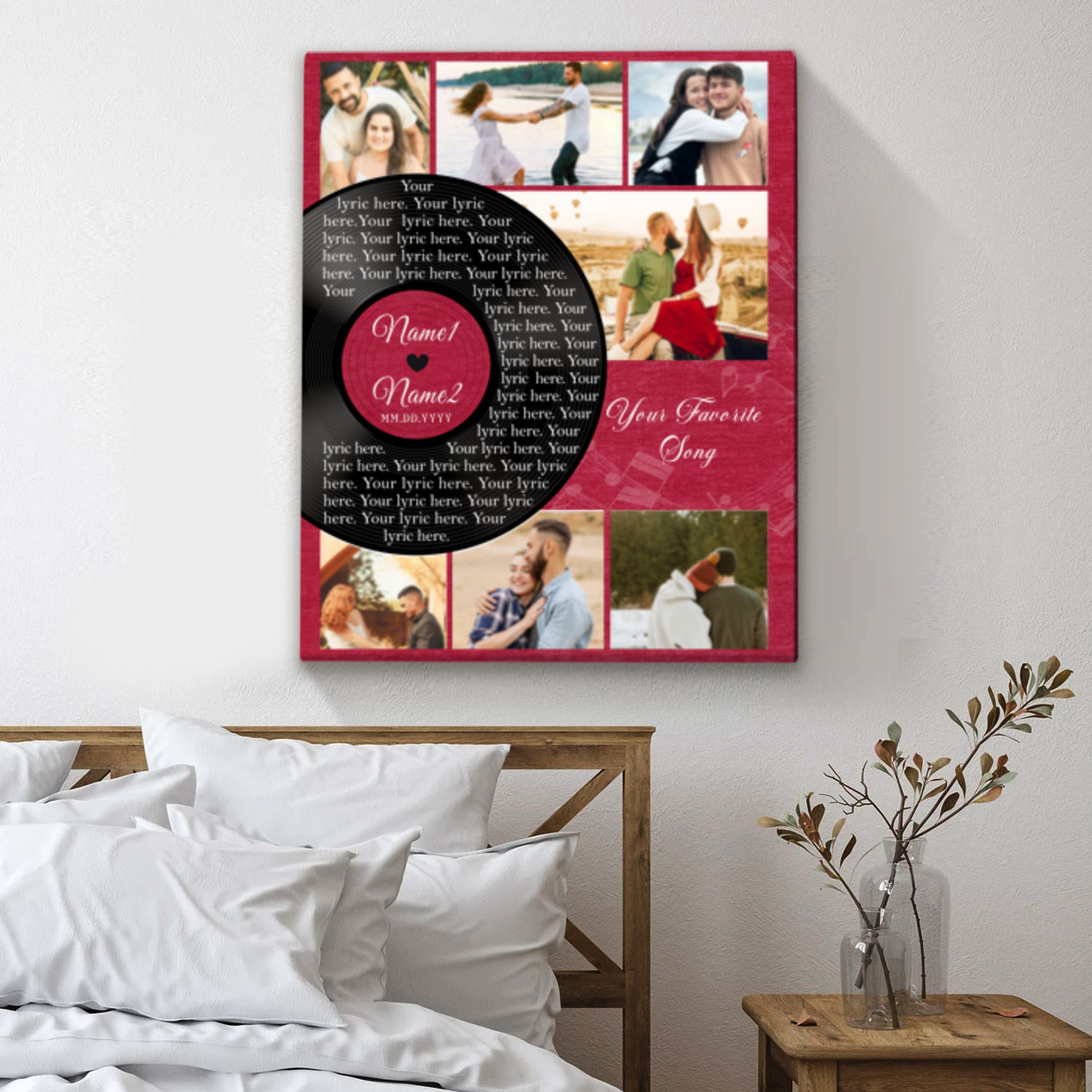 Vinyl Record Custom Song Lyrics Canvas, Personalized Wedding Song Lyrics Canvas, Collage Canvas For Couples, Valentines Day Photo Gifts, Couple Gifts