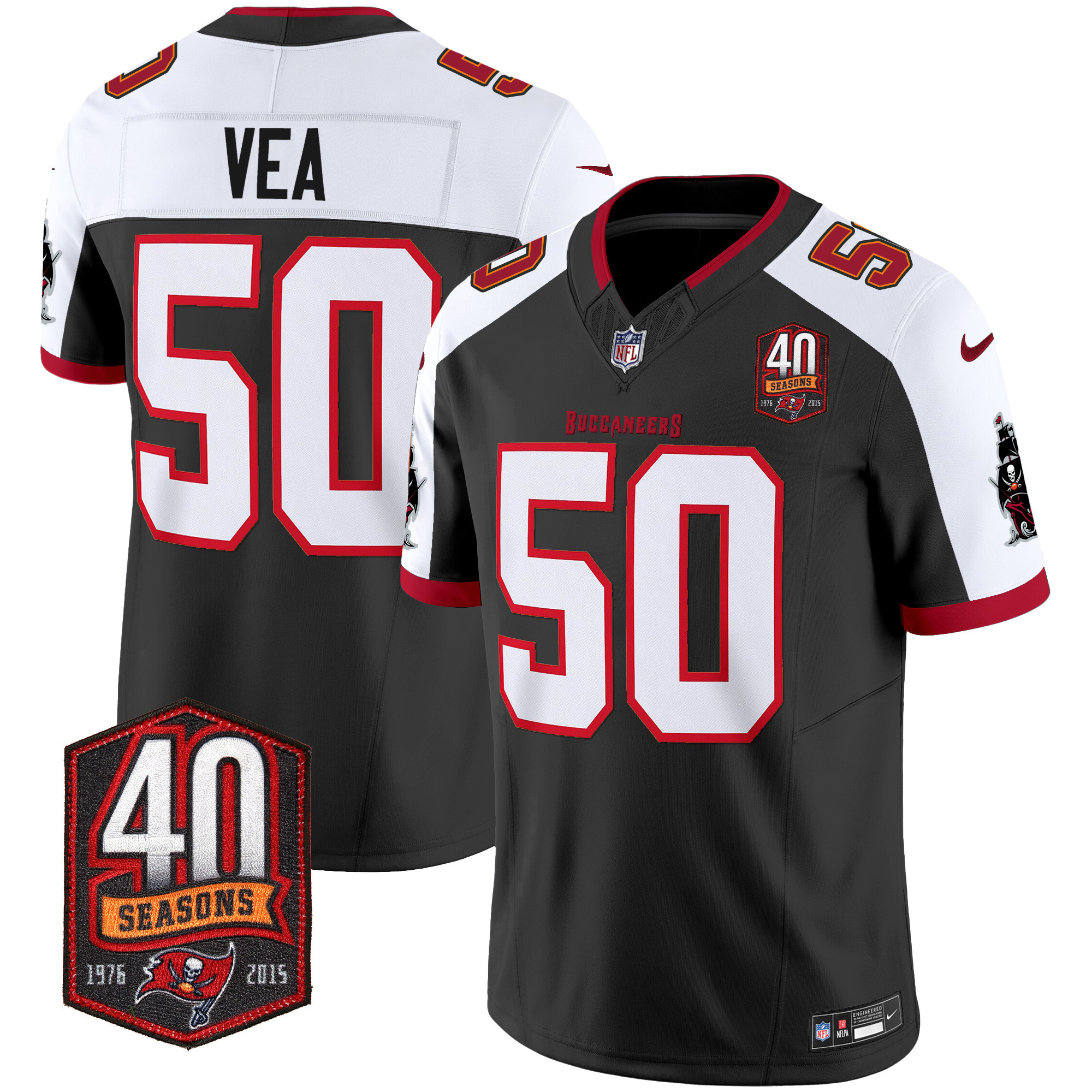 Vita Vea Men's Tampa Bay Buccaneers 40th Season Patch Vapor Limited Black Alternate Jersey - All Stitched
