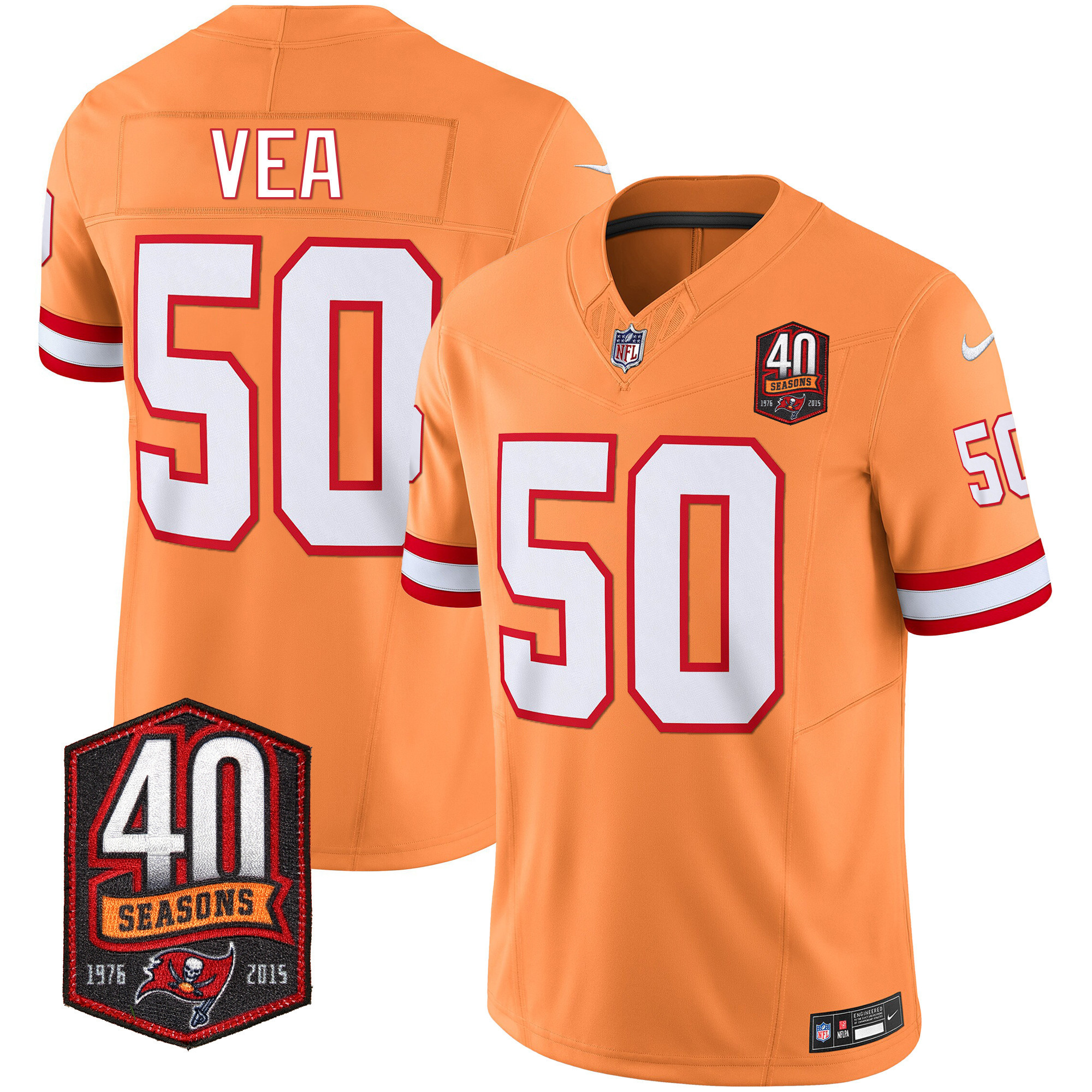 Vita Vea Men's Tampa Bay Buccaneers 40th Season Patch Vapor Limited Orange Jersey - All Stitched
