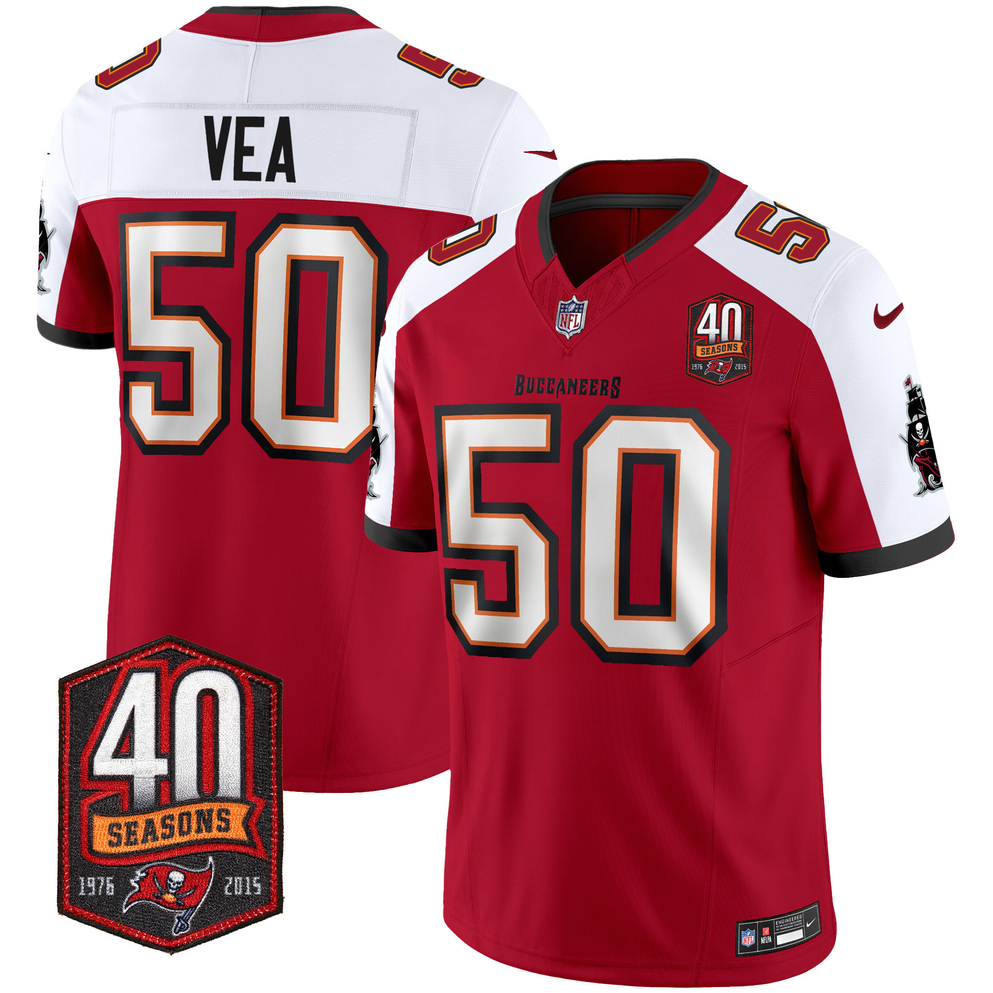 Vita Vea Men's Tampa Bay Buccaneers 40th Season Patch Vapor Limited Red Alternate Jersey - All Stitched