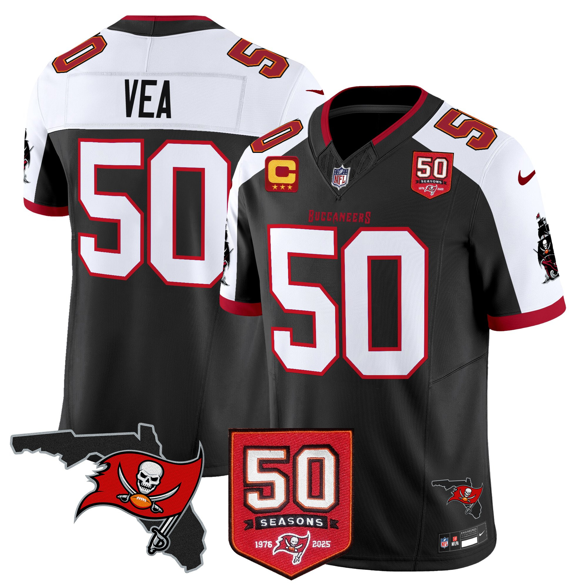 Vita Vea Men's Tampa Bay Buccaneers 50th Season Patch Vapor Limited Black Alternate Jersey - All Stitched