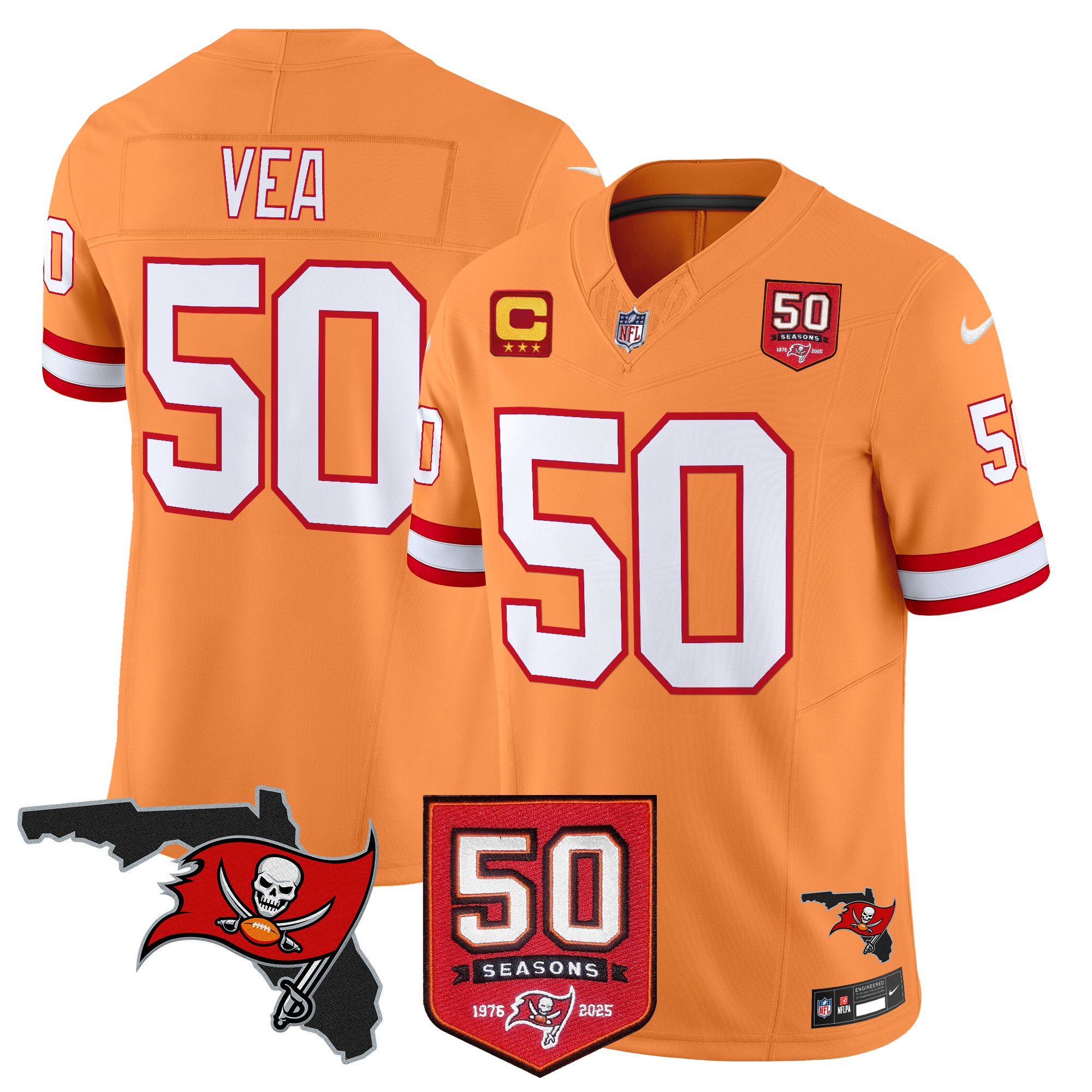 Vita Vea Men's Tampa Bay Buccaneers 50th Season Patch Vapor Limited Creamsicle Jersey - All Stitched