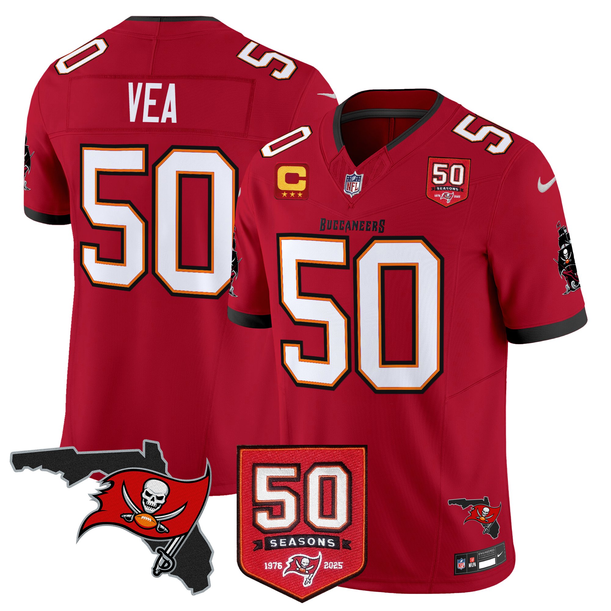Vita Vea Men's Tampa Bay Buccaneers 50th Season Patch Vapor Limited Red Jersey - All Stitched