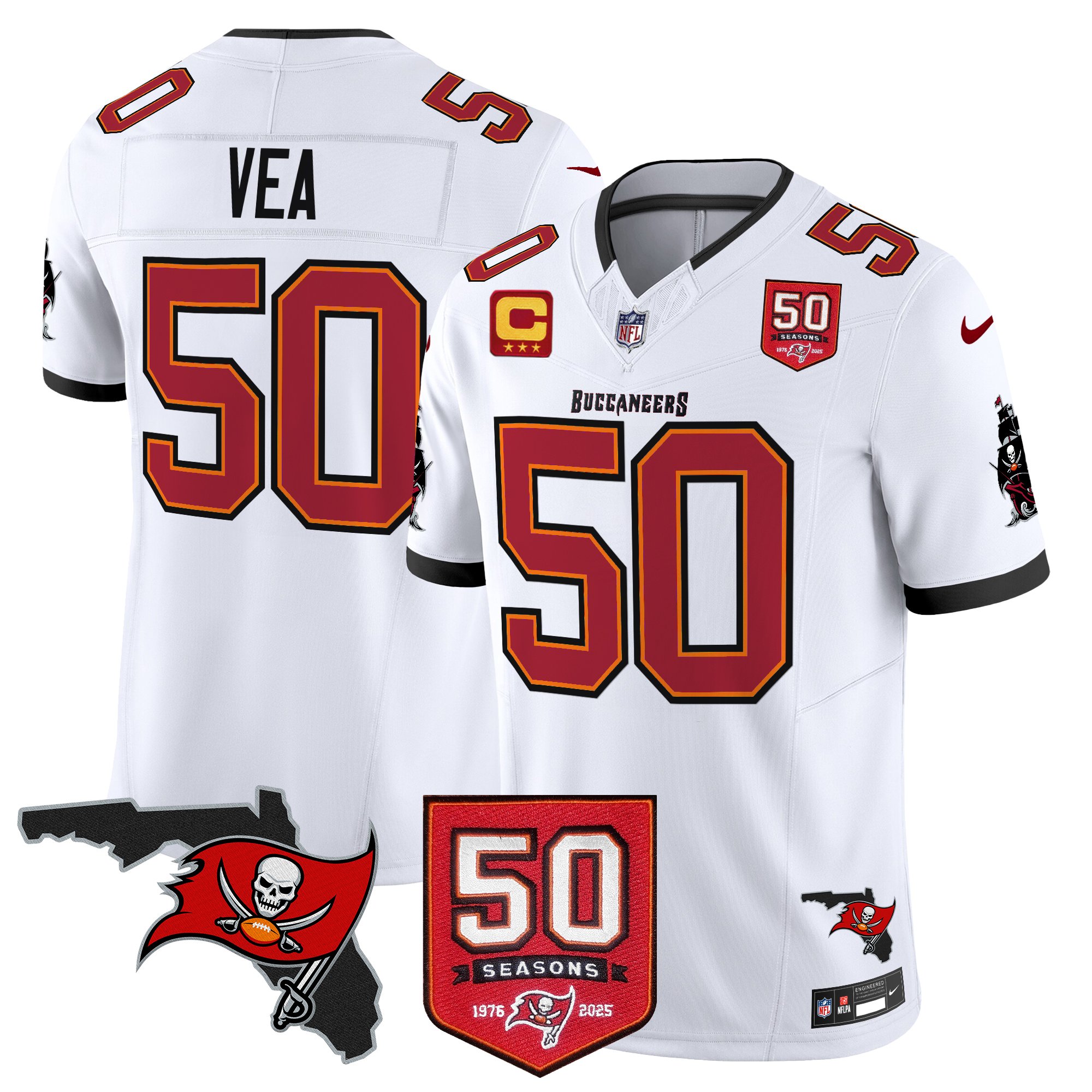 Vita Vea Men's Tampa Bay Buccaneers 50th Season Patch Vapor Limited White Jersey - All Stitched