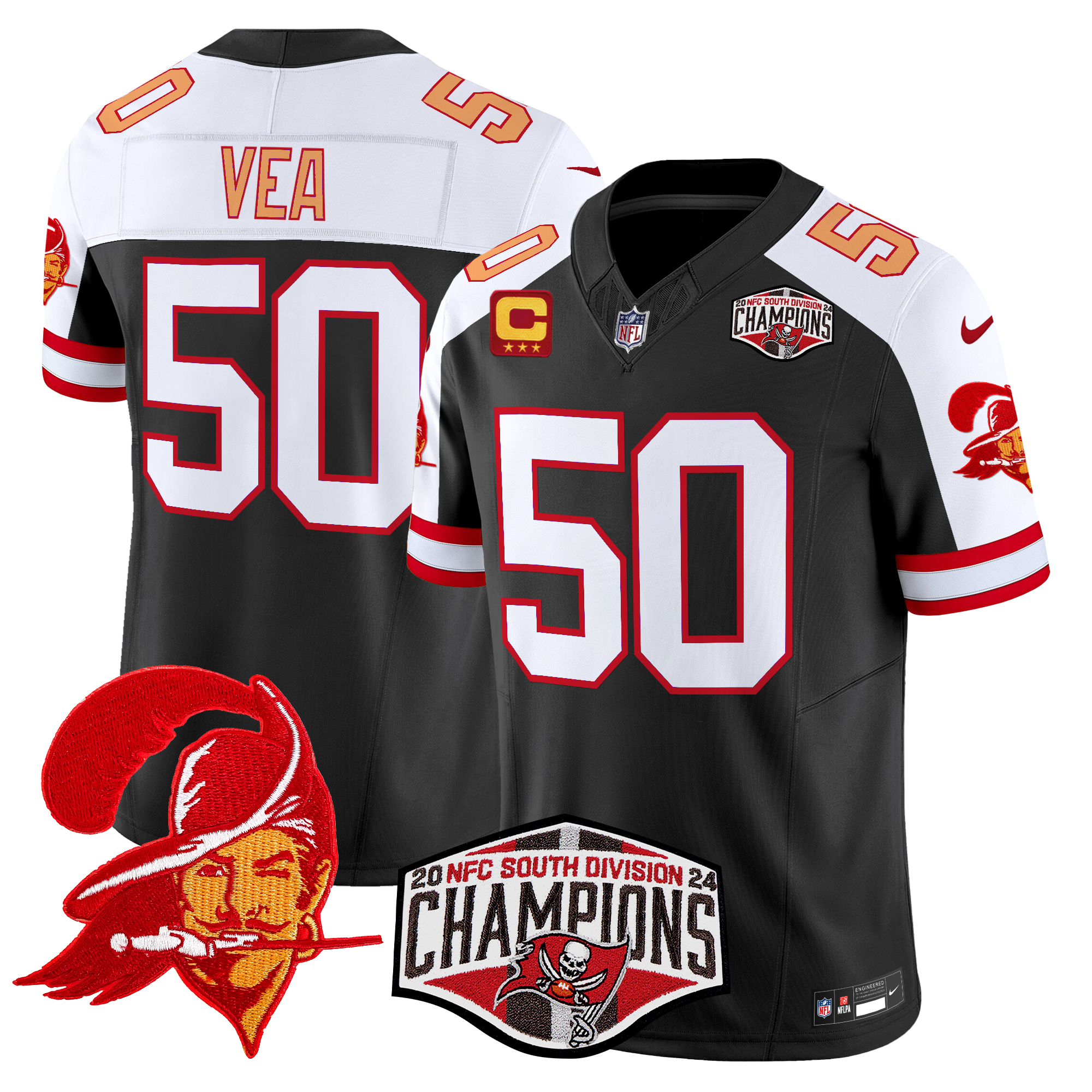 Vita Vea Men's Tampa Bay Buccaneers Creamsicle 2024 NFC South Division Champions Patch Vapor Limited Black Alternate Jersey - All Stitched