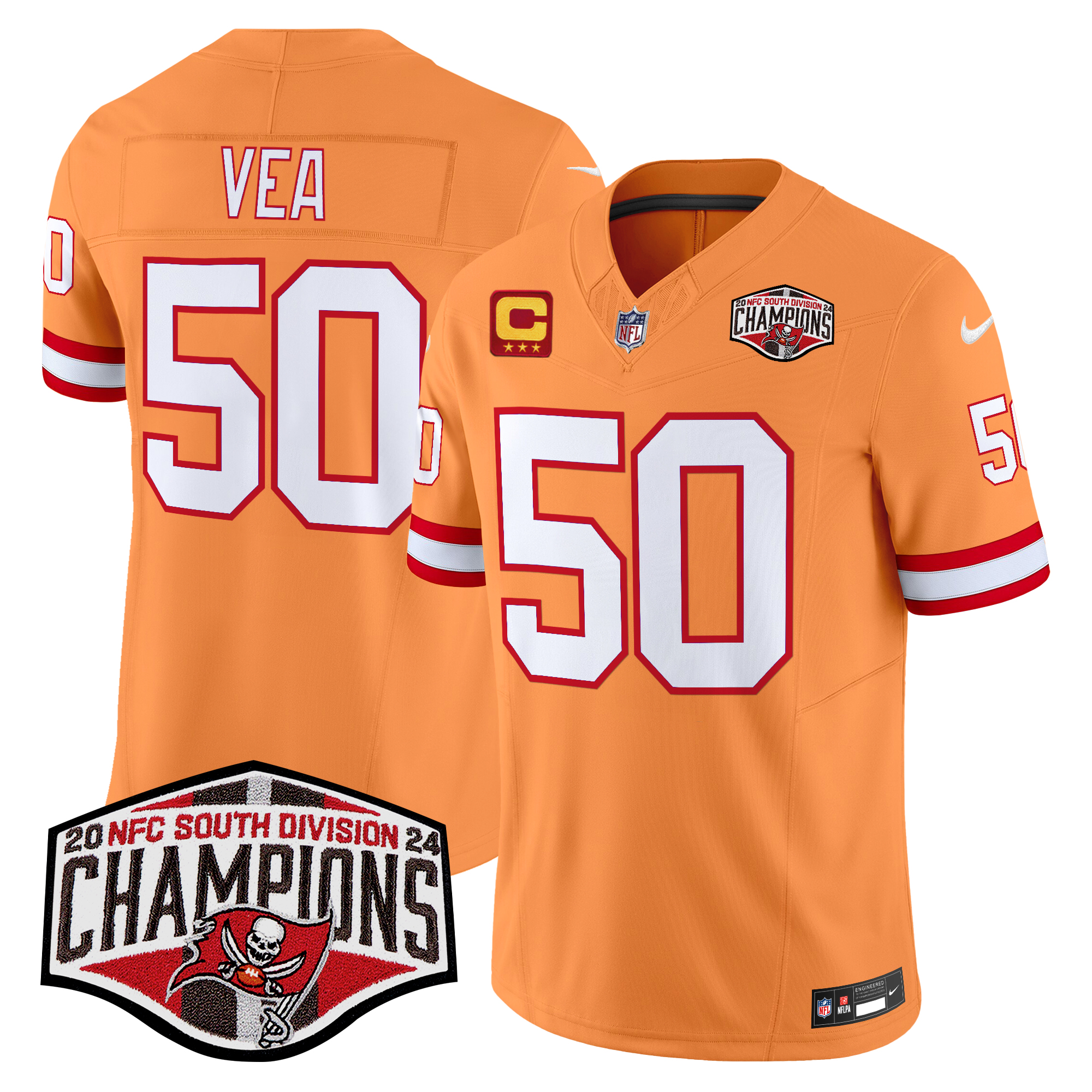 Vita Vea Men's Tampa Bay Buccaneers Creamsicle 2024 NFC South Division Champions Patch Vapor Limited Creamsicle Jersey - All Stitched