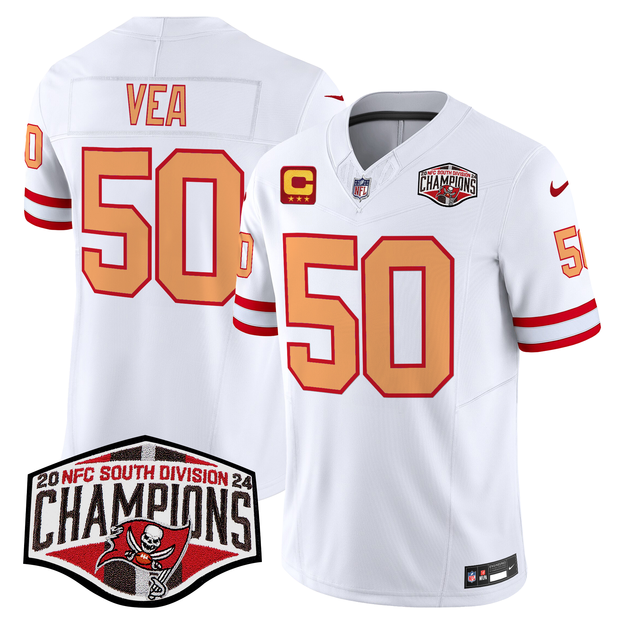 Vita Vea Men's Tampa Bay Buccaneers Creamsicle 2024 NFC South Division Champions Patch Vapor Limited White Jersey - All Stitched