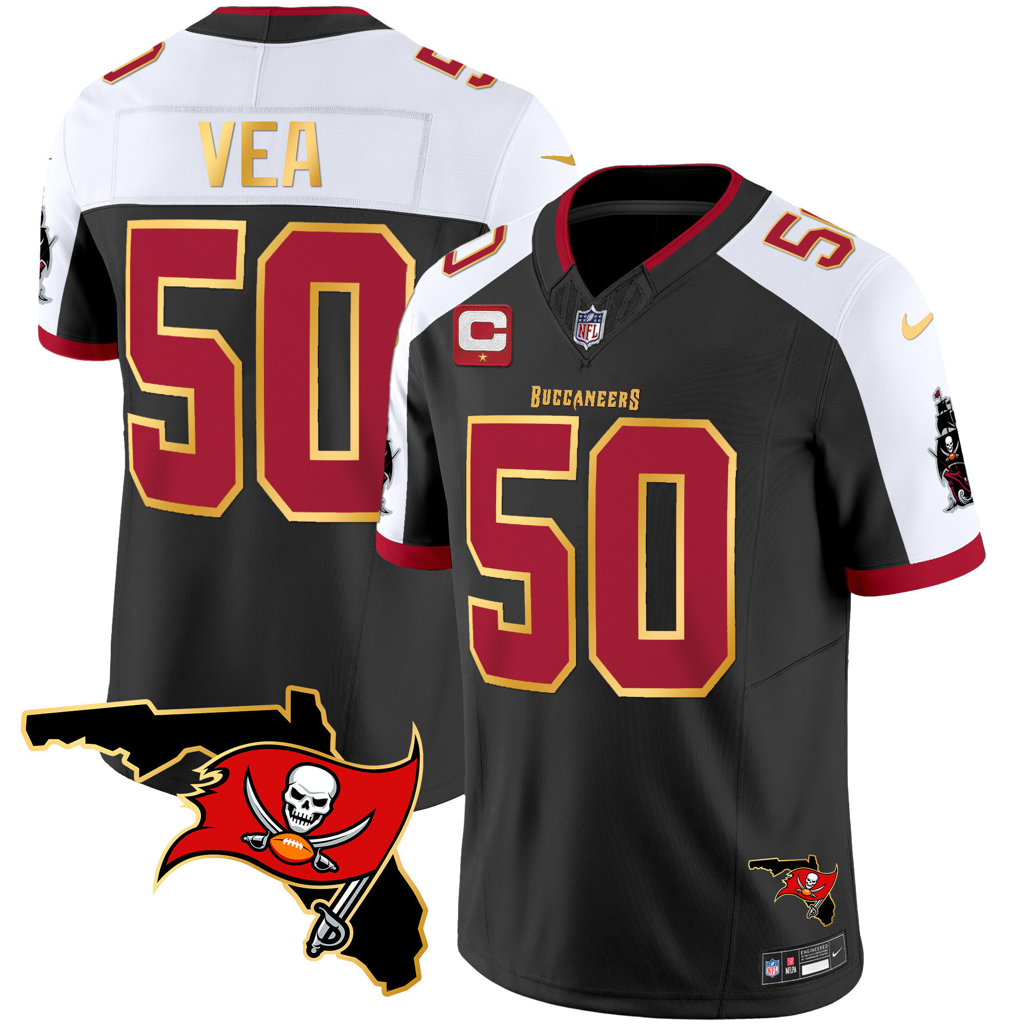 Vita Vea Men's Tampa Bay Buccaneers Florida Patch Gold Trim Vapor Black Alternate Jersey - All Stitched