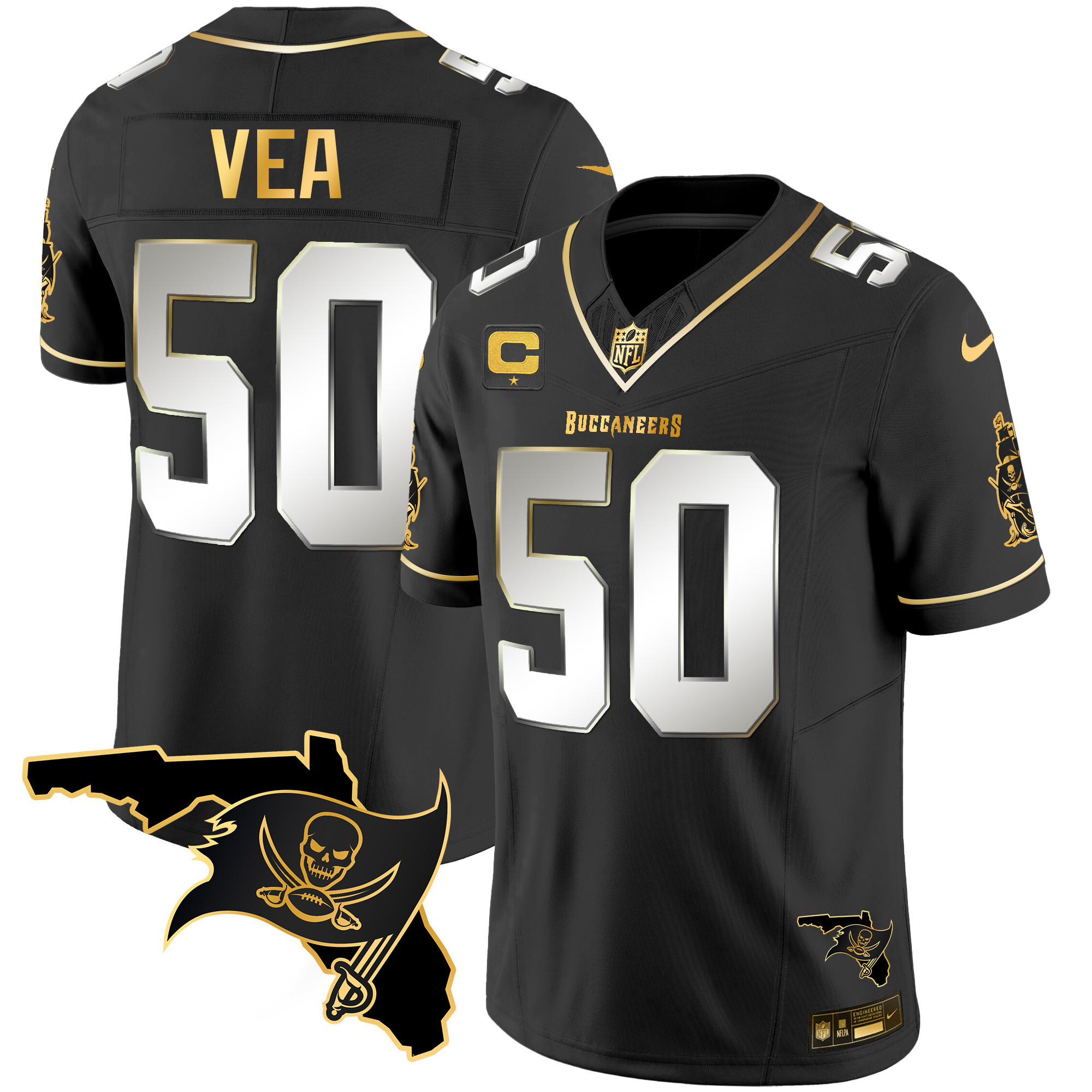 Vita Vea Men's Tampa Bay Buccaneers Florida Patch Vapor Gold Black Limited Jersey - All Stitched