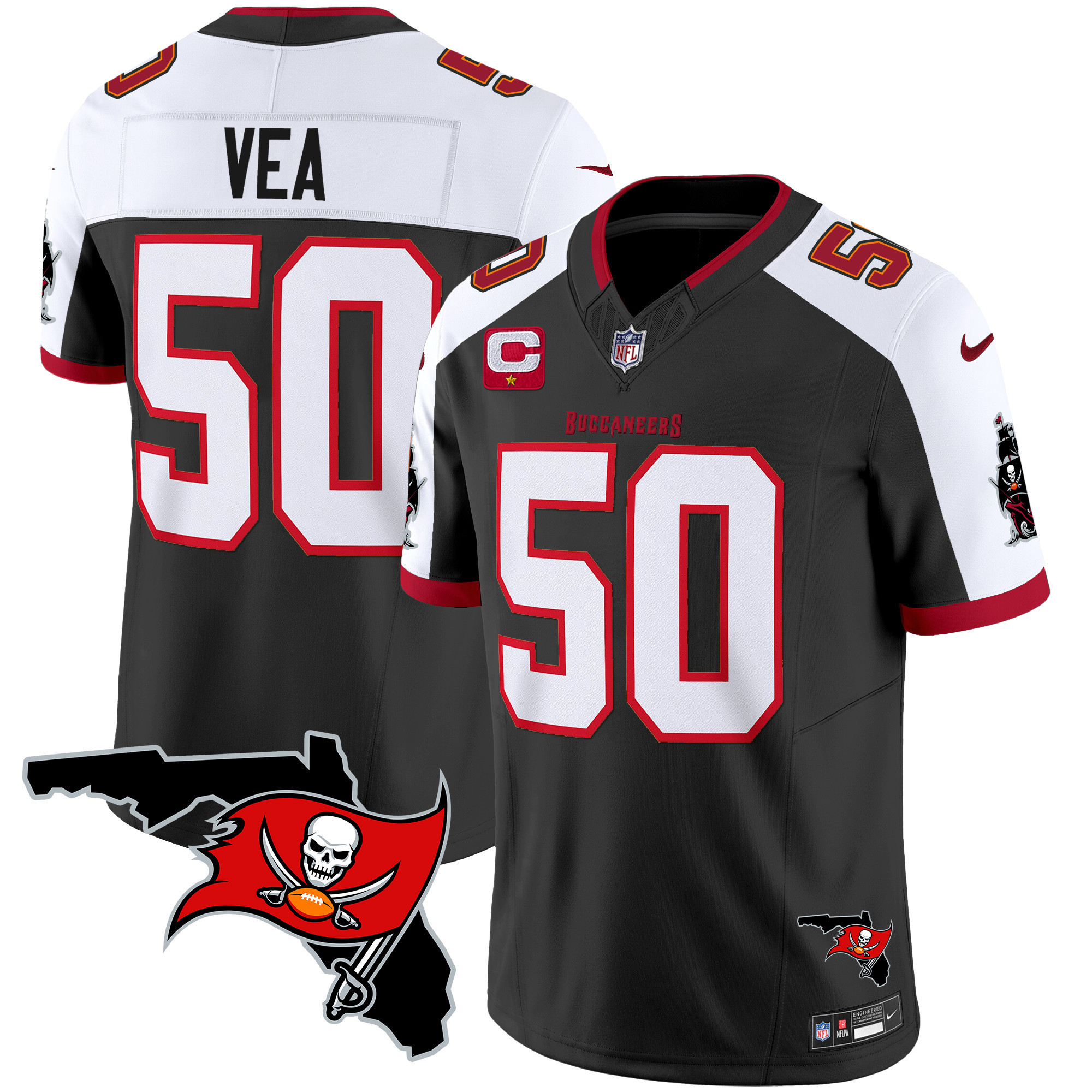Vita Vea Men's Tampa Bay Buccaneers Florida Patch Vapor Limited Black Alternate Jersey - All Stitched