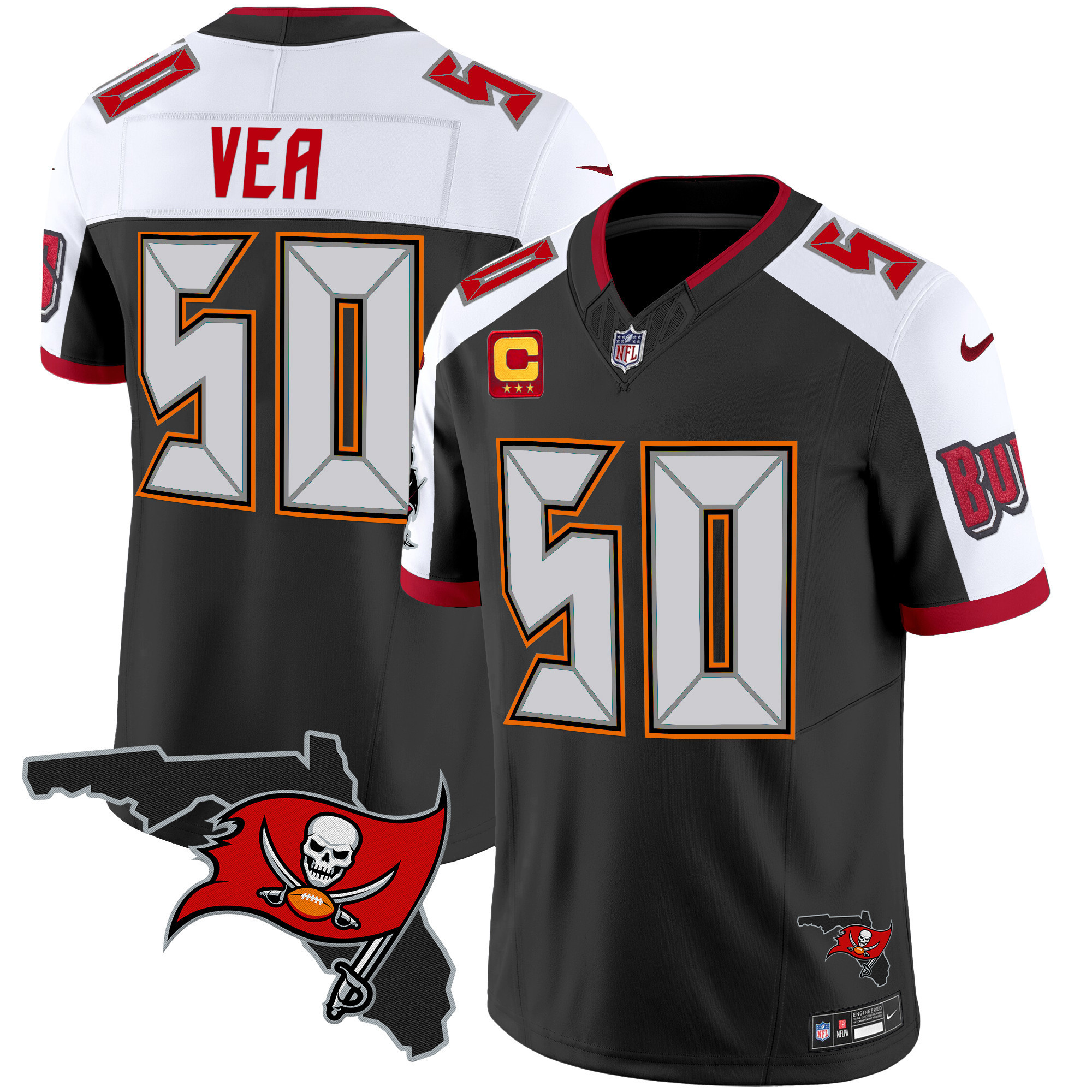 Vita Vea Men's Tampa Bay Buccaneers Florida Patch Vapor Limited Black Alternate Jersey - All Stitched