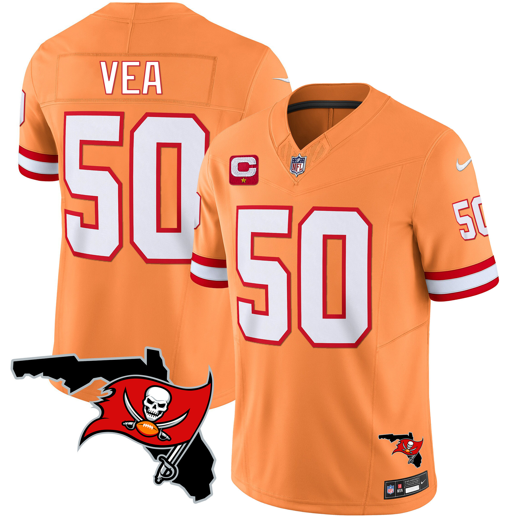 Vita Vea Men's Tampa Bay Buccaneers Florida Patch Vapor Limited Orange Jersey - All Stitched