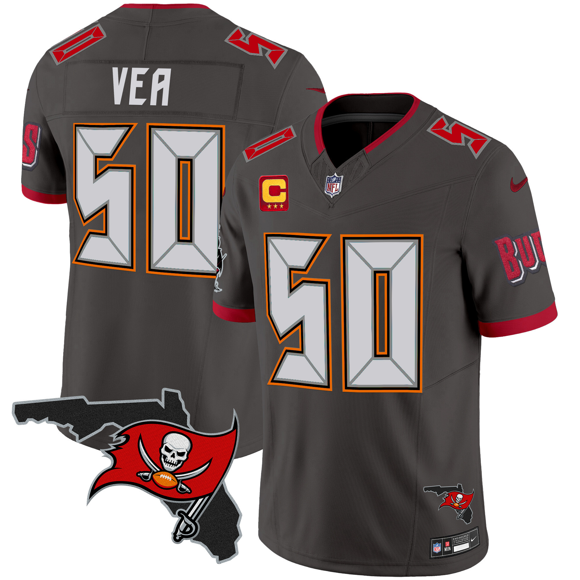 Vita Vea Men's Tampa Bay Buccaneers Florida Patch Vapor Limited Pewter Jersey - All Stitched