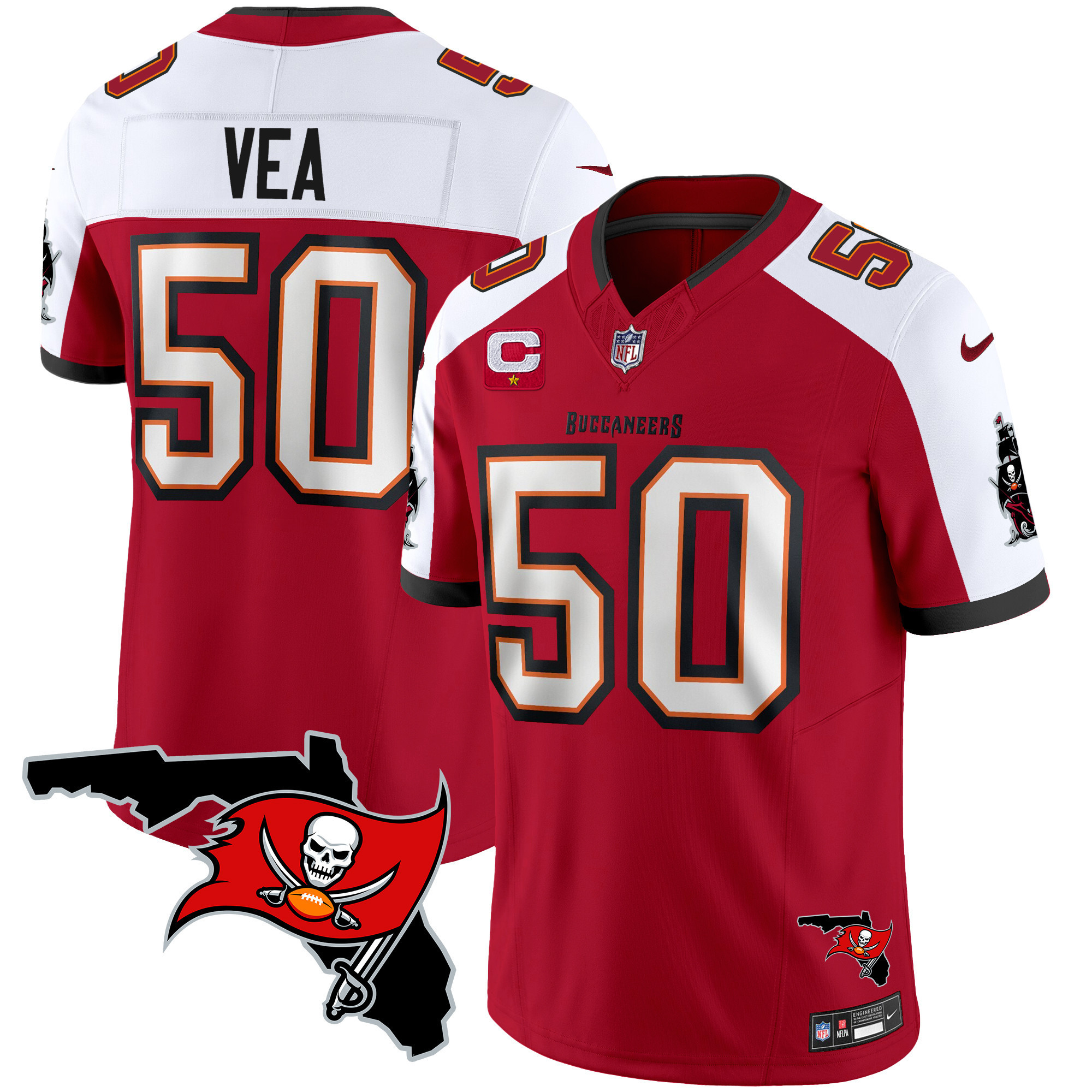 Vita Vea Men's Tampa Bay Buccaneers Florida Patch Vapor Limited Red Alternate Jersey - All Stitched