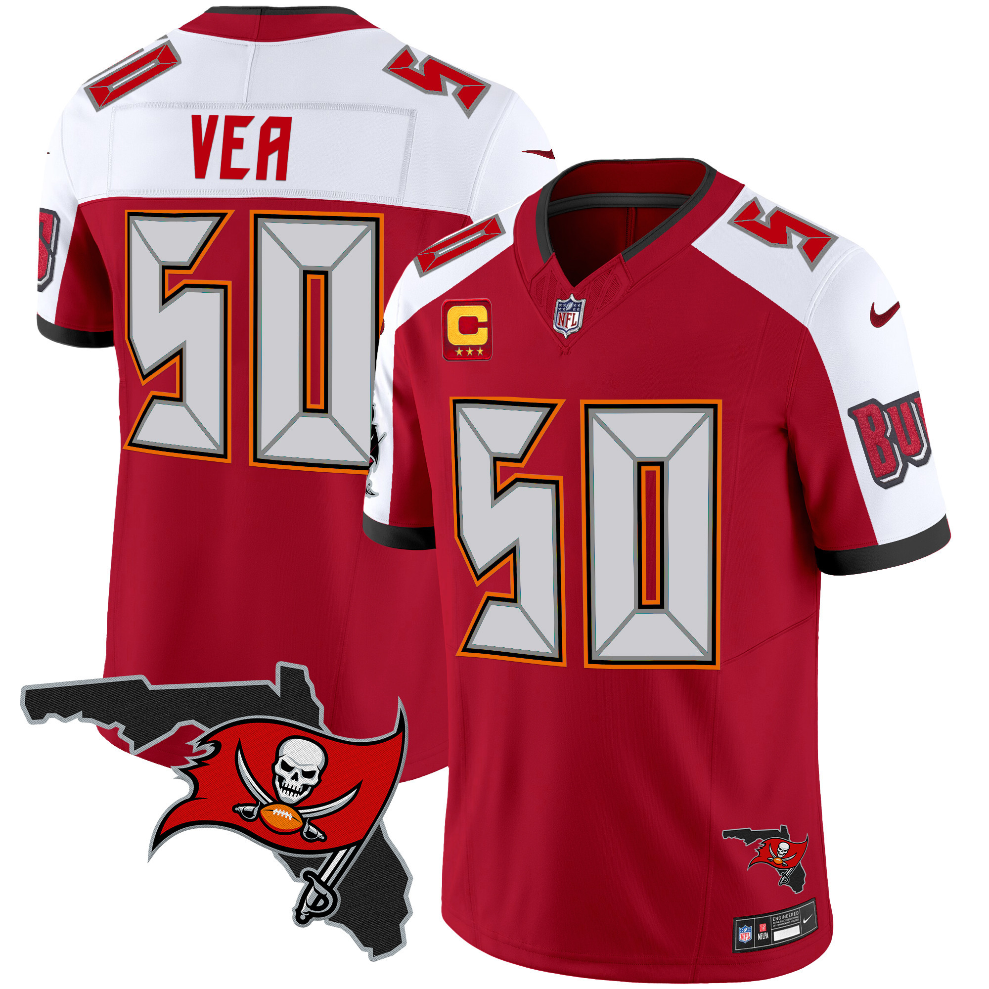 Vita Vea Men's Tampa Bay Buccaneers Florida Patch Vapor Limited Red Alternate Jersey - All Stitched