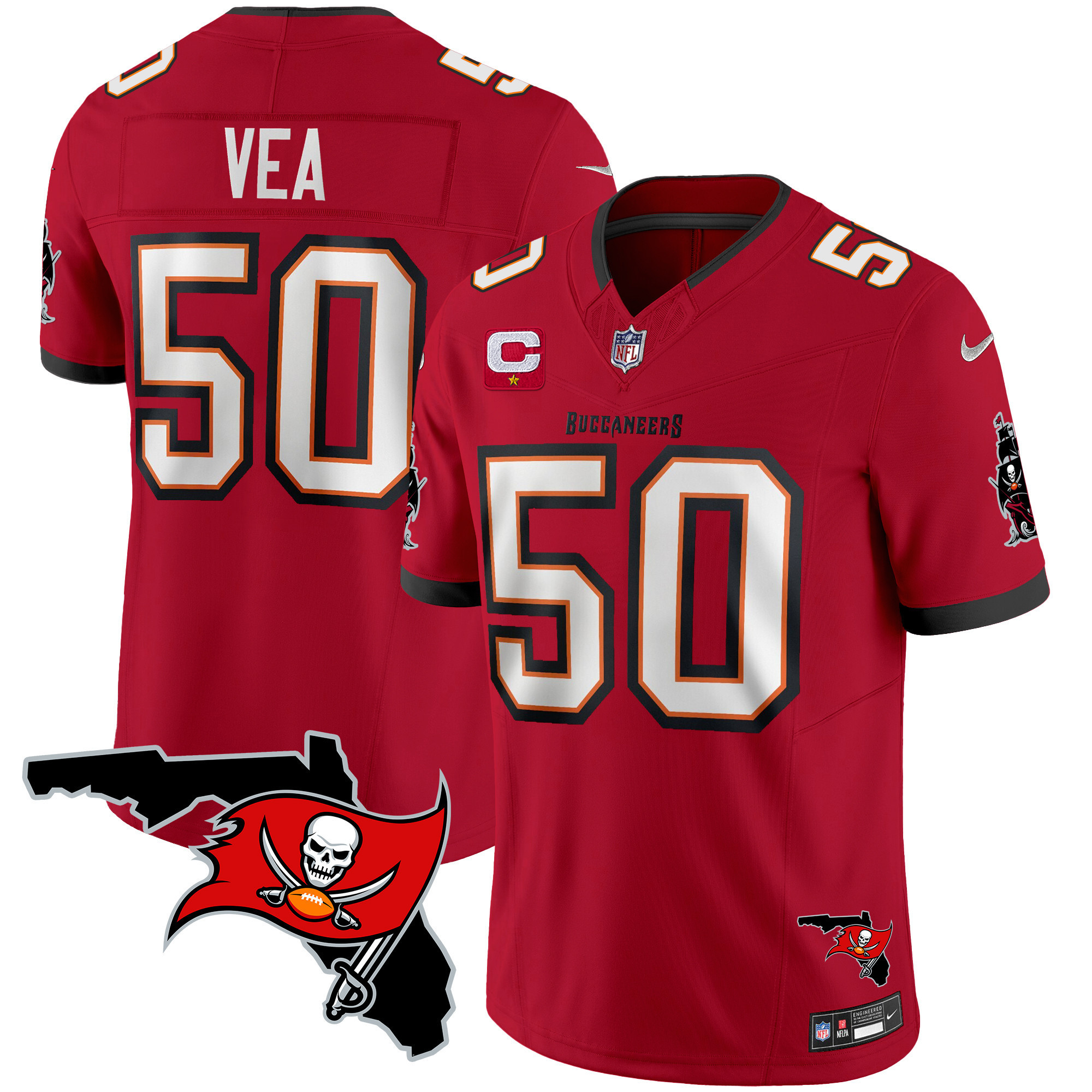Vita Vea Men's Tampa Bay Buccaneers Florida Patch Vapor Limited Red Jersey - All Stitched