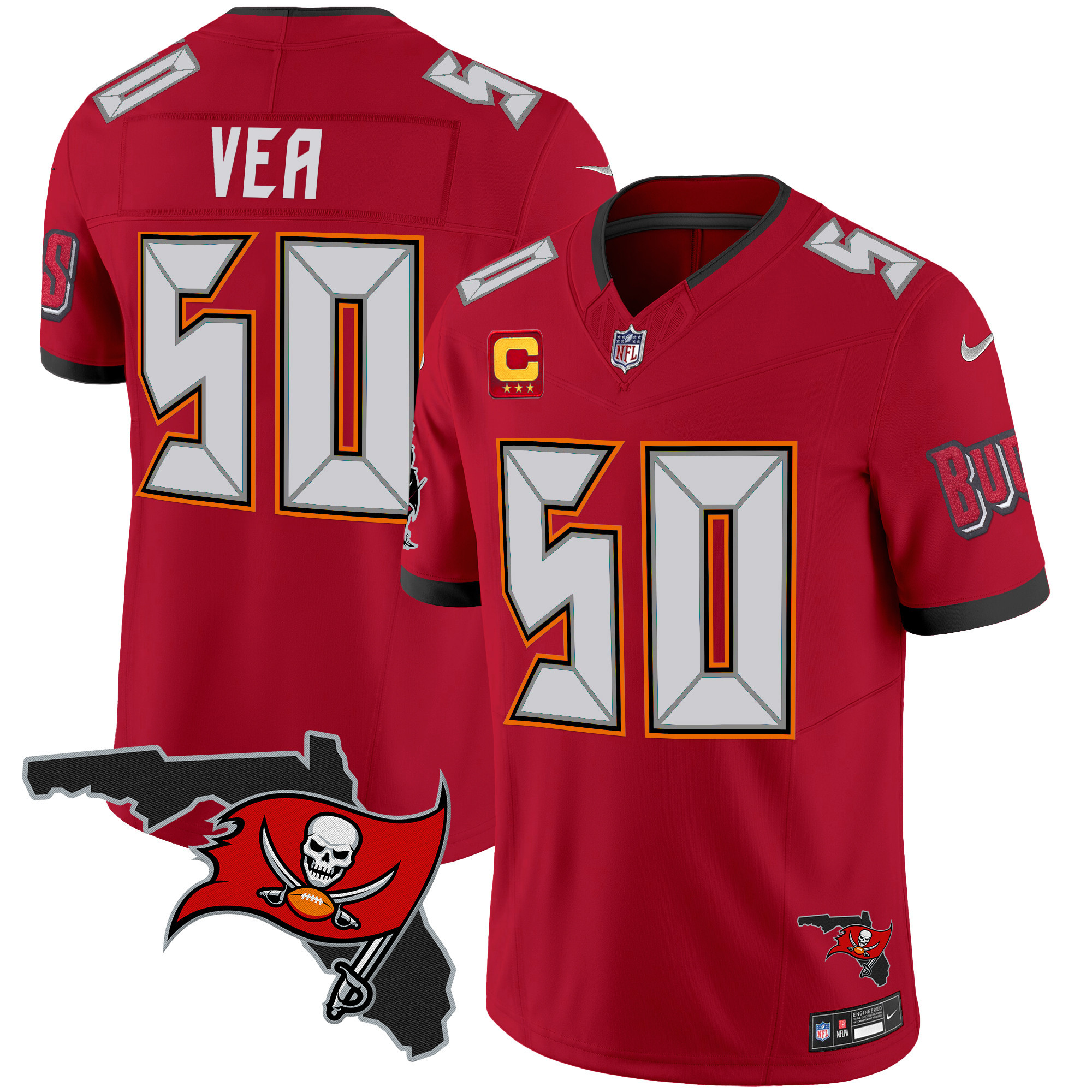 Vita Vea Men's Tampa Bay Buccaneers Florida Patch Vapor Limited Red Jersey - All Stitched