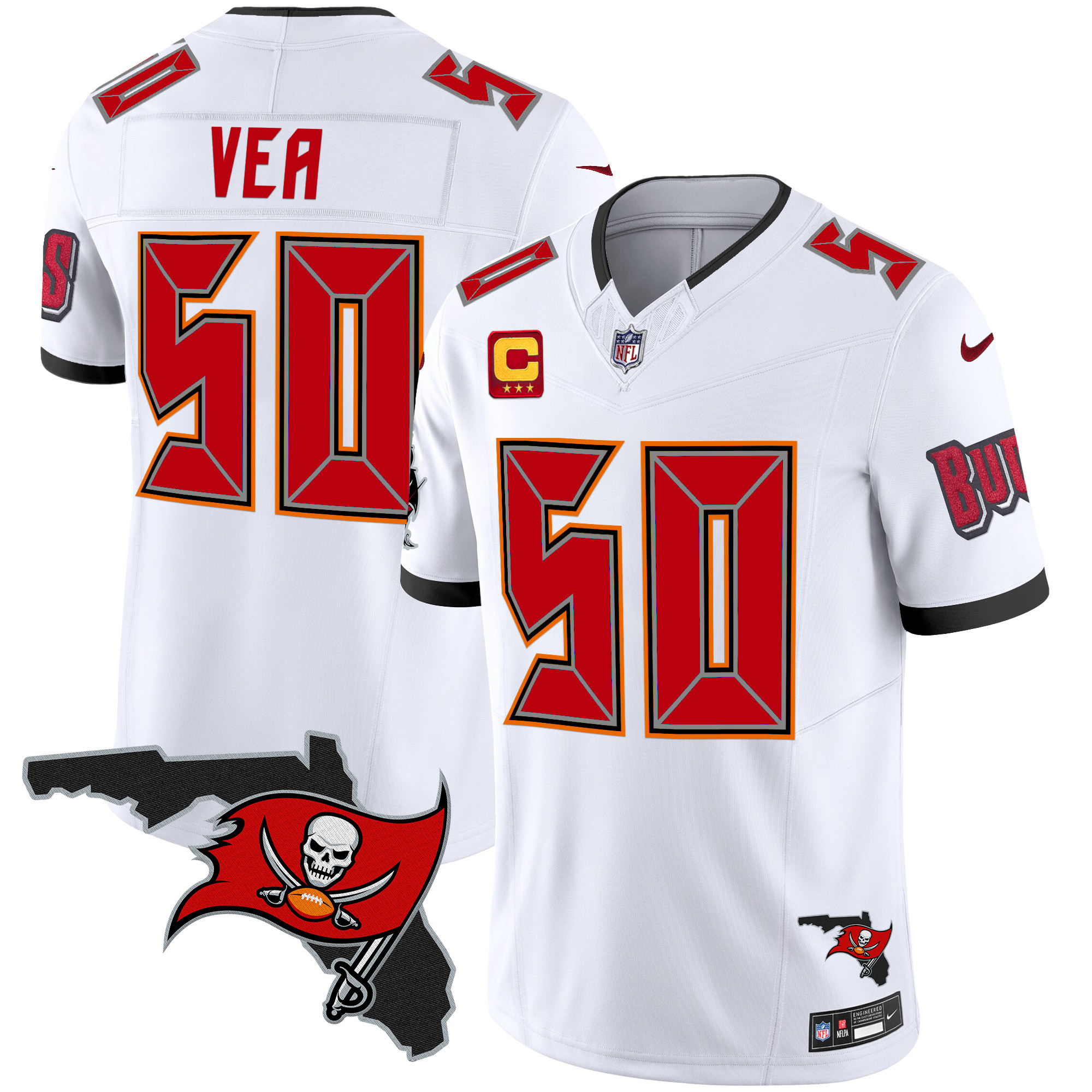Vita Vea Men's Tampa Bay Buccaneers Florida Patch Vapor Limited White Jersey - All Stitched