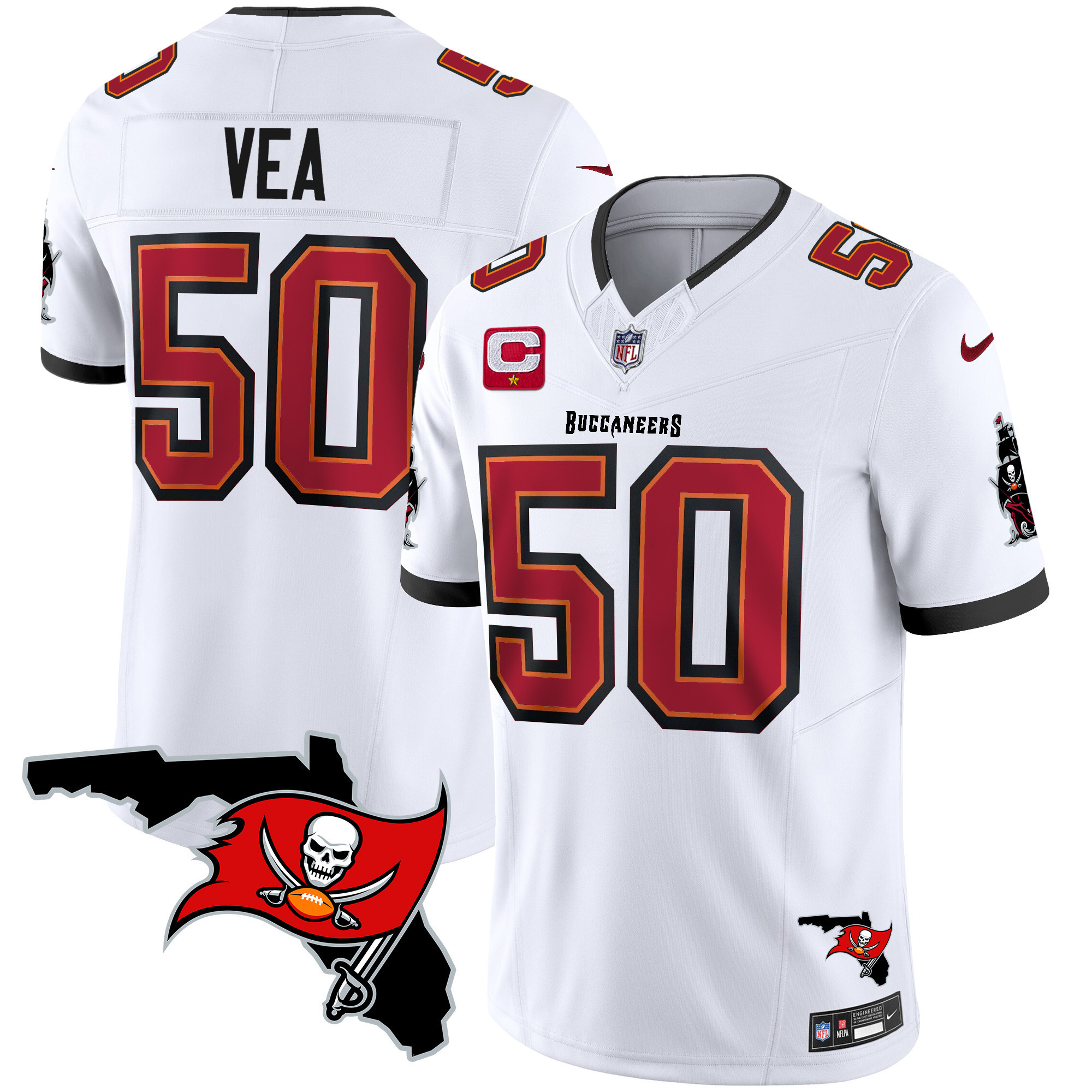 Vita Vea Men's Tampa Bay Buccaneers Florida Patch Vapor Limited White Jersey - All Stitched