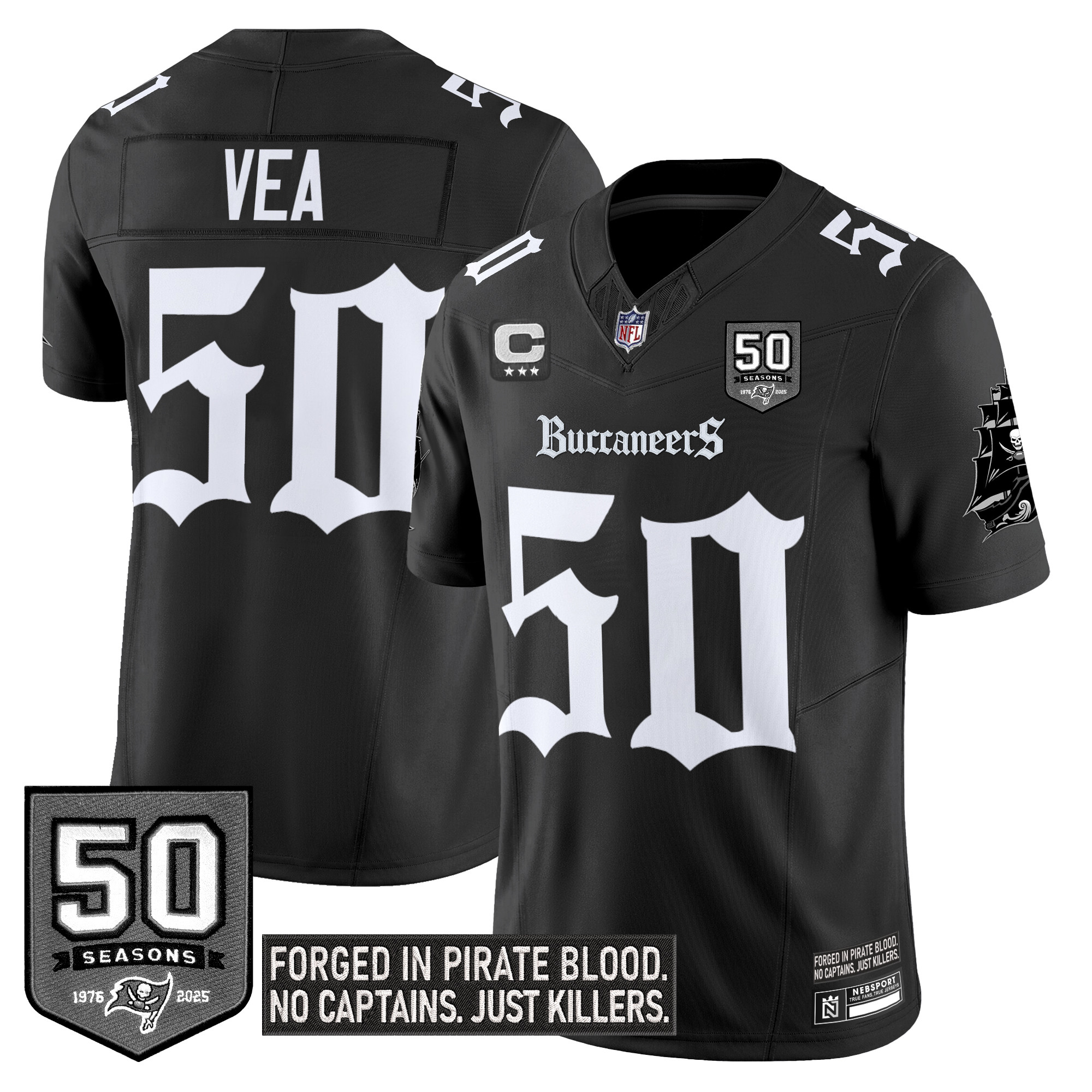 Vita Vea Men's Tampa Bay Buccaneers 'Gothic Pirate Shadows Edition' Limited Black Jersey - All Stitched