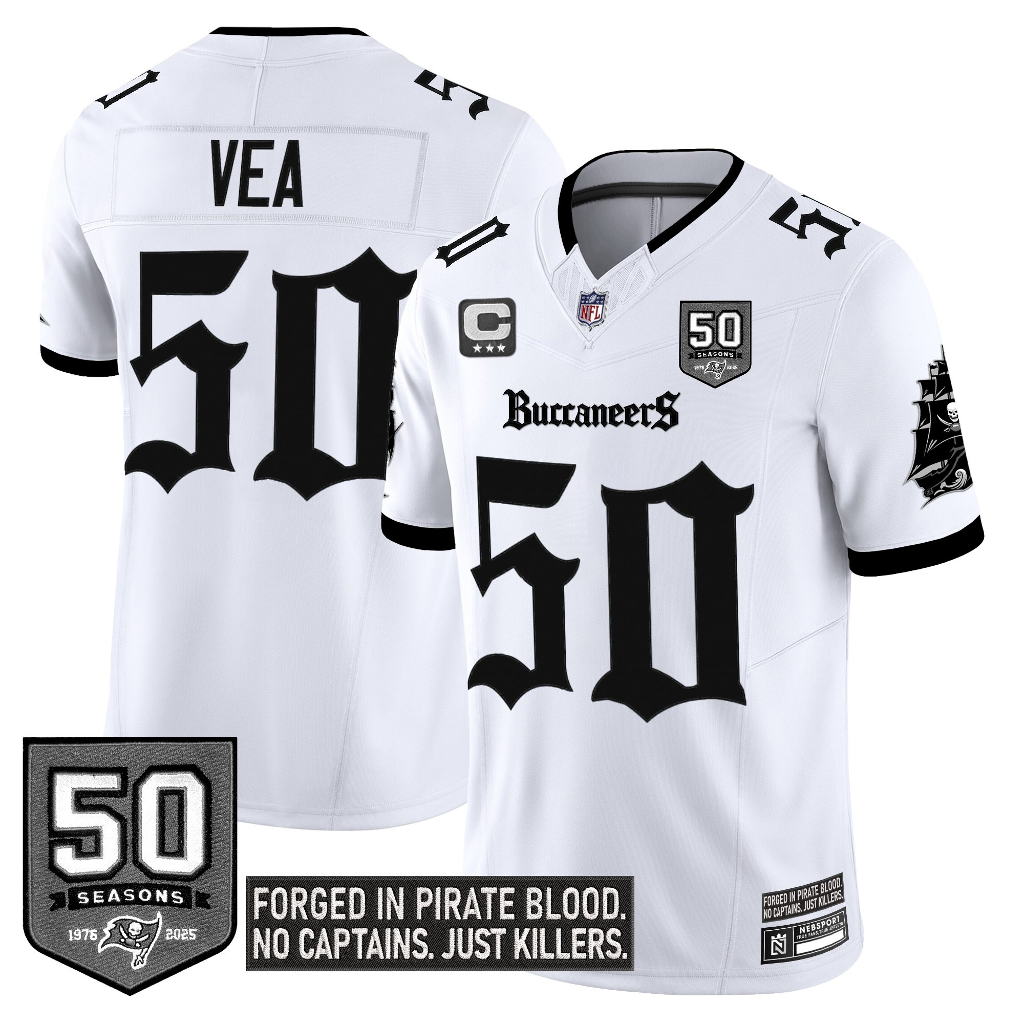 Vita Vea Men's Tampa Bay Buccaneers 'Gothic Pirate Shadows Edition' Limited White Jersey - All Stitched
