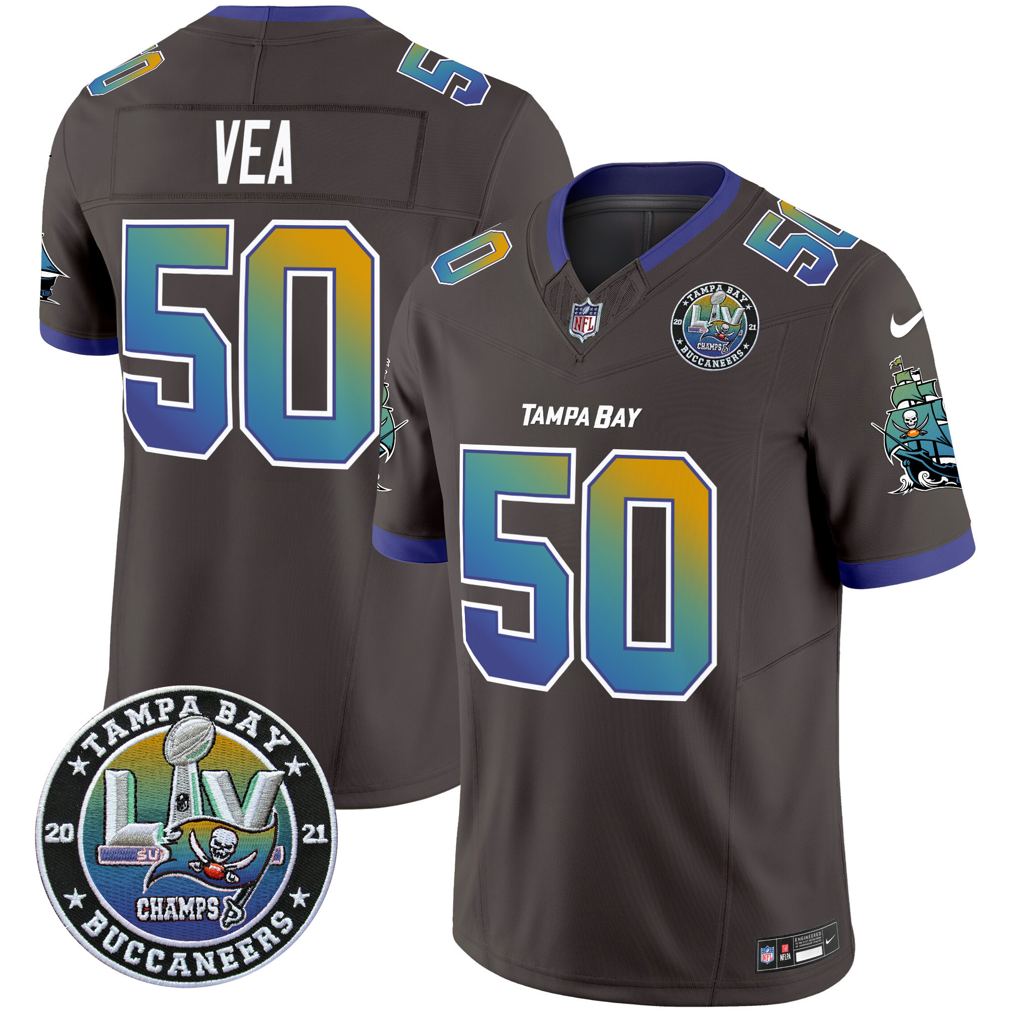 Vita Vea Men's Tampa Bay Buccaneers "Tampa City" Super Bowl LIV Patch Vapor Limited Pewter Jersey - All Stitched
