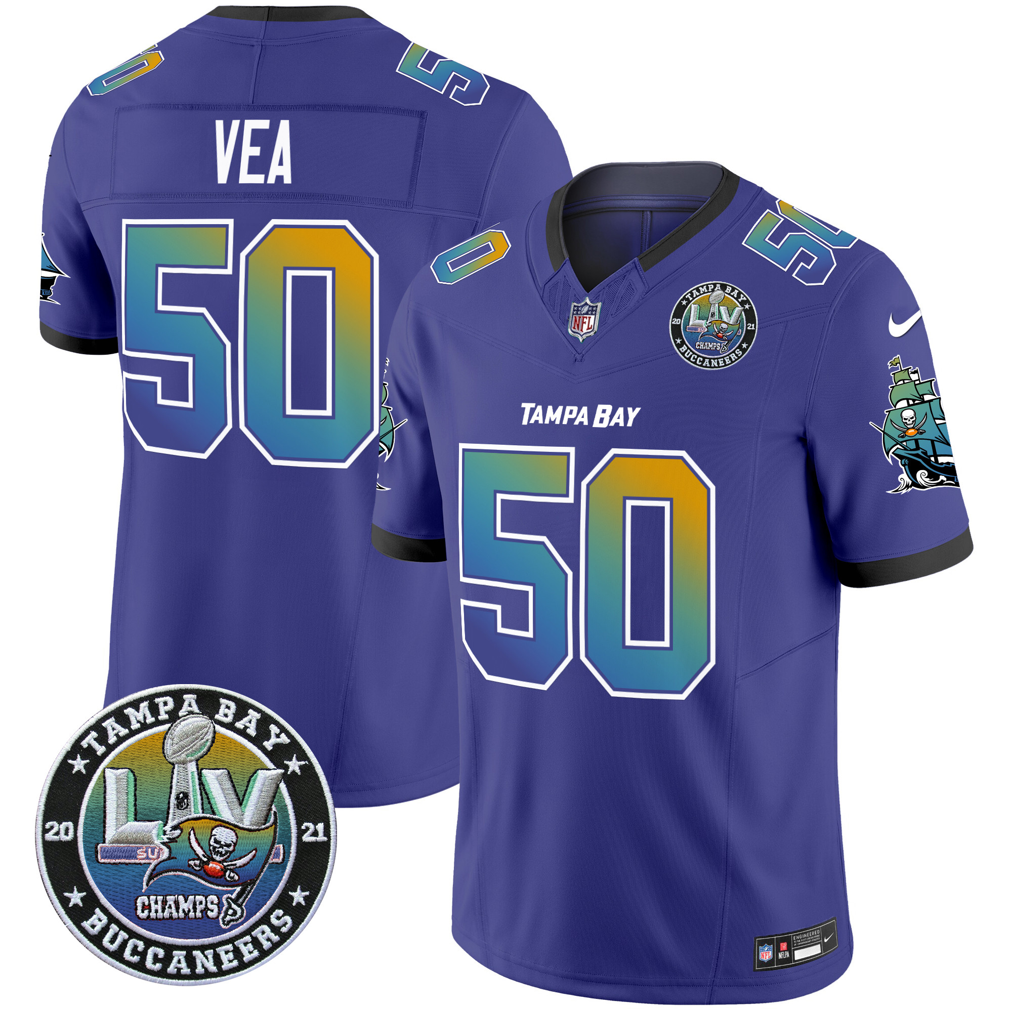 Vita Vea Men's Tampa Bay Buccaneers "Tampa City" Super Bowl LIV Patch Vapor Limited Purple Jersey - All Stitched