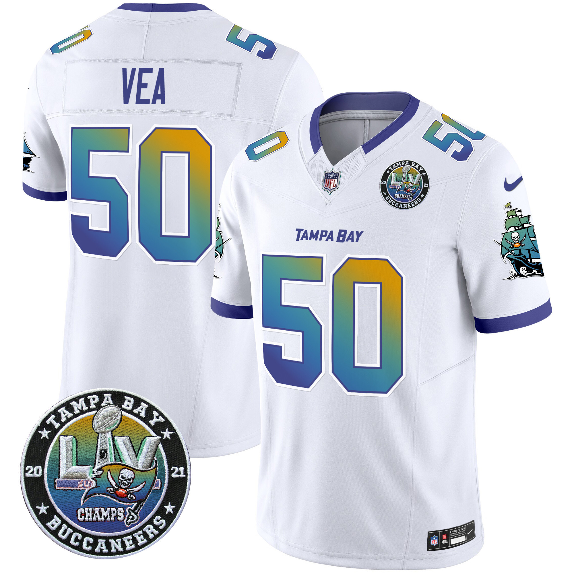 Vita Vea Men's Tampa Bay Buccaneers "Tampa City" Super Bowl LIV Patch Vapor Limited White Jersey - All Stitched