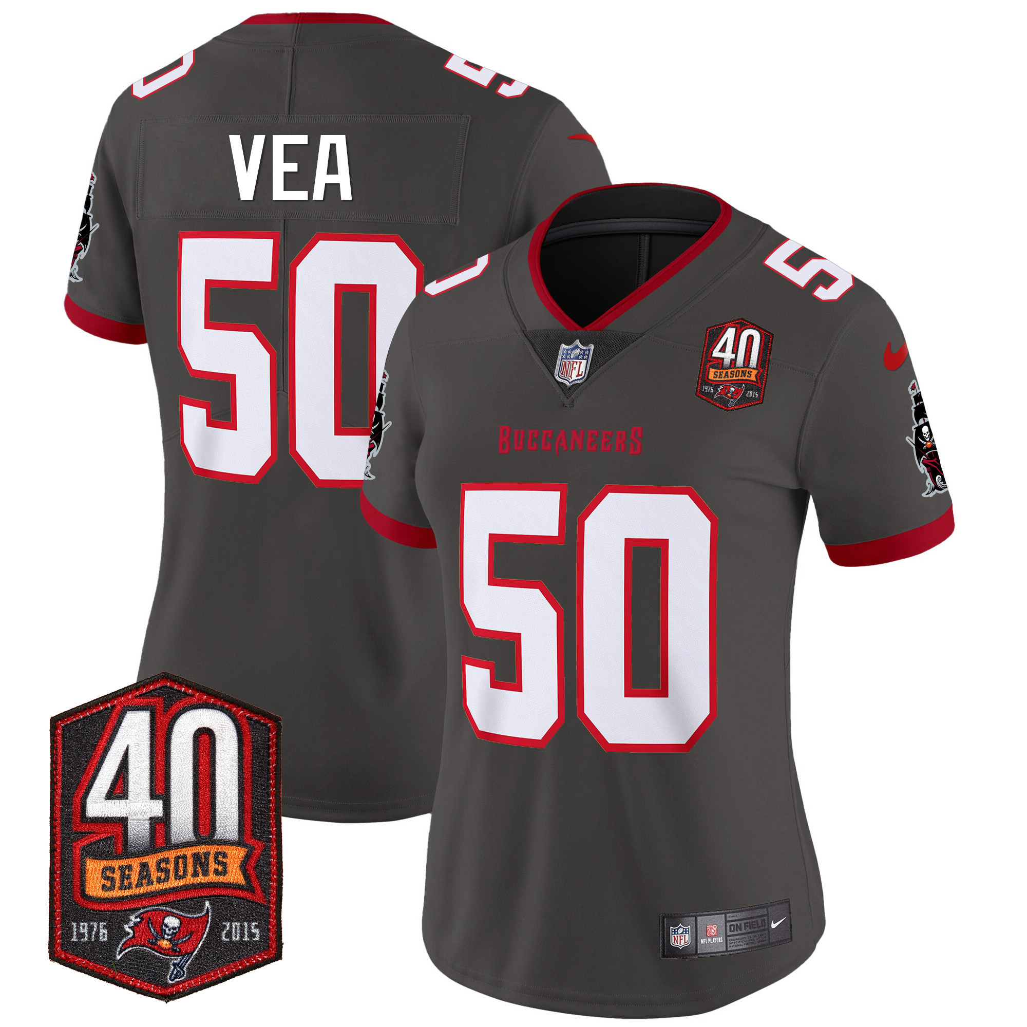 Vita Vea Women's Tampa Bay Buccaneers 40th Season Patch Vapor Limited Pewter Jersey - All Stitched
