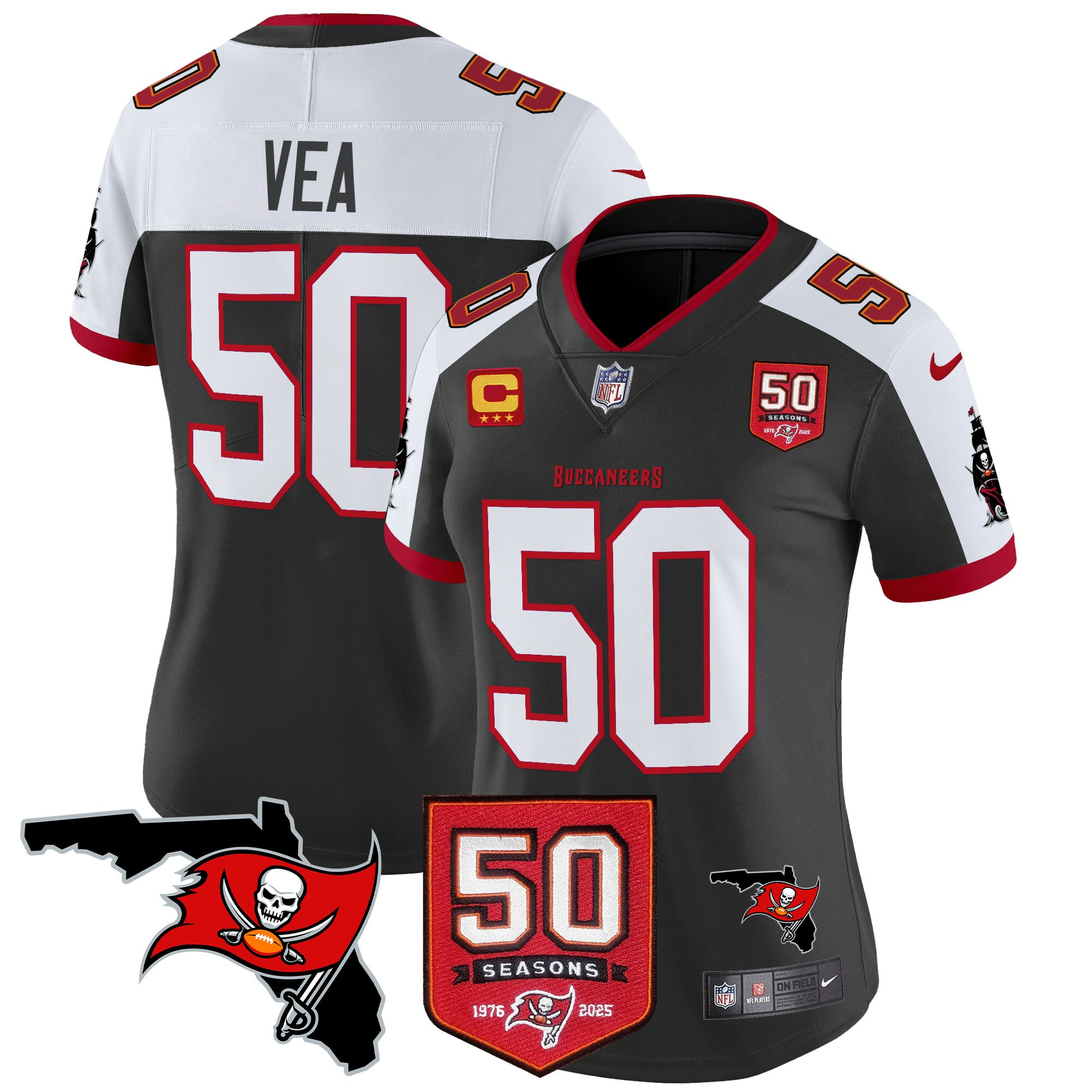 Vita Vea Women's Tampa Bay Buccaneers 50th Season Patch Vapor Limited Black Alternate Jersey - All Stitched