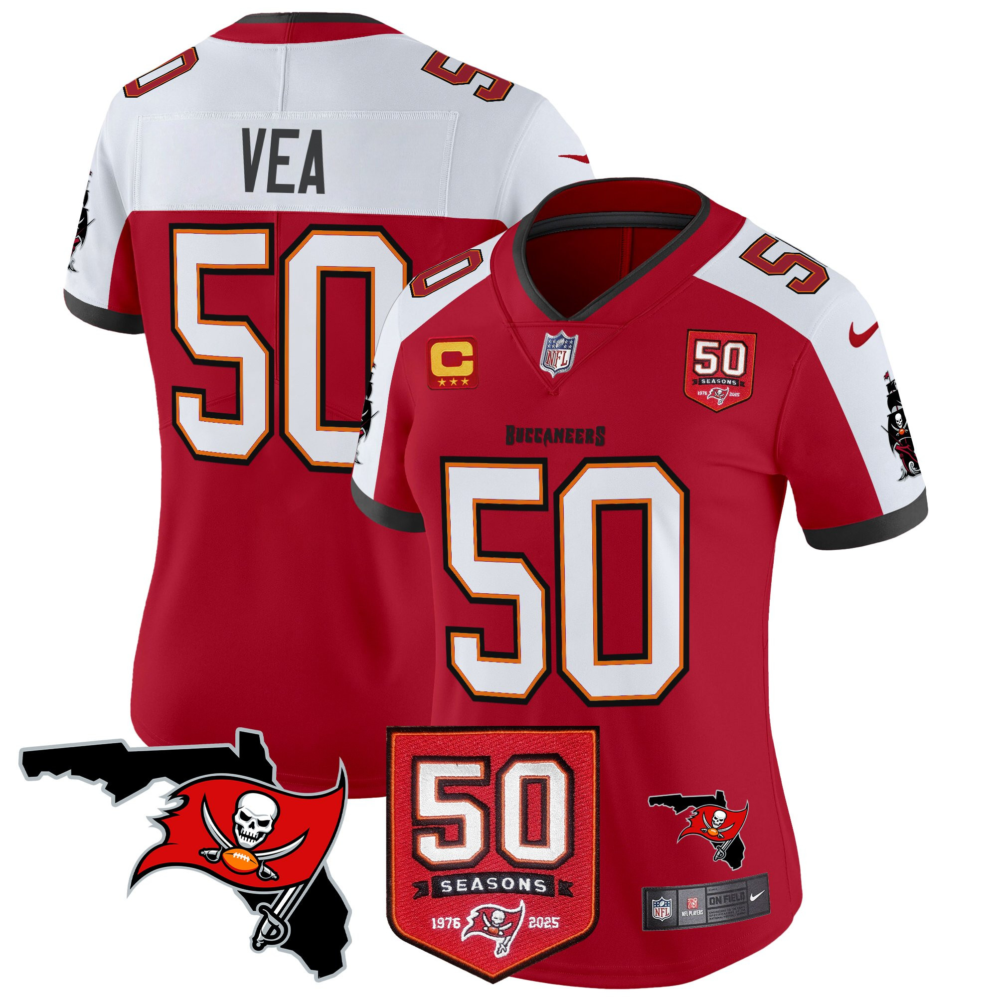 Vita Vea Women's Tampa Bay Buccaneers 50th Season Patch Vapor Limited Red Alternate Jersey - All Stitched