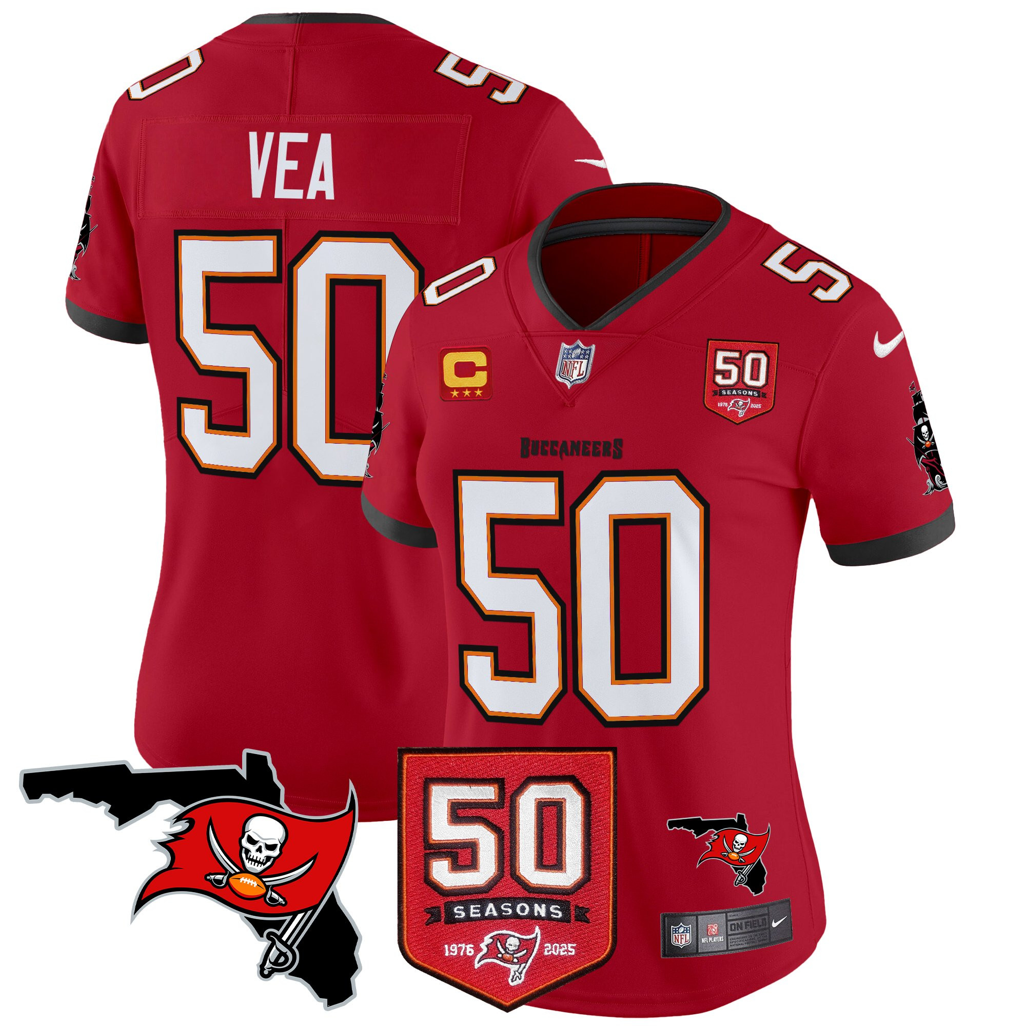 Vita Vea Women's Tampa Bay Buccaneers 50th Season Patch Vapor Limited Red Jersey - All Stitched