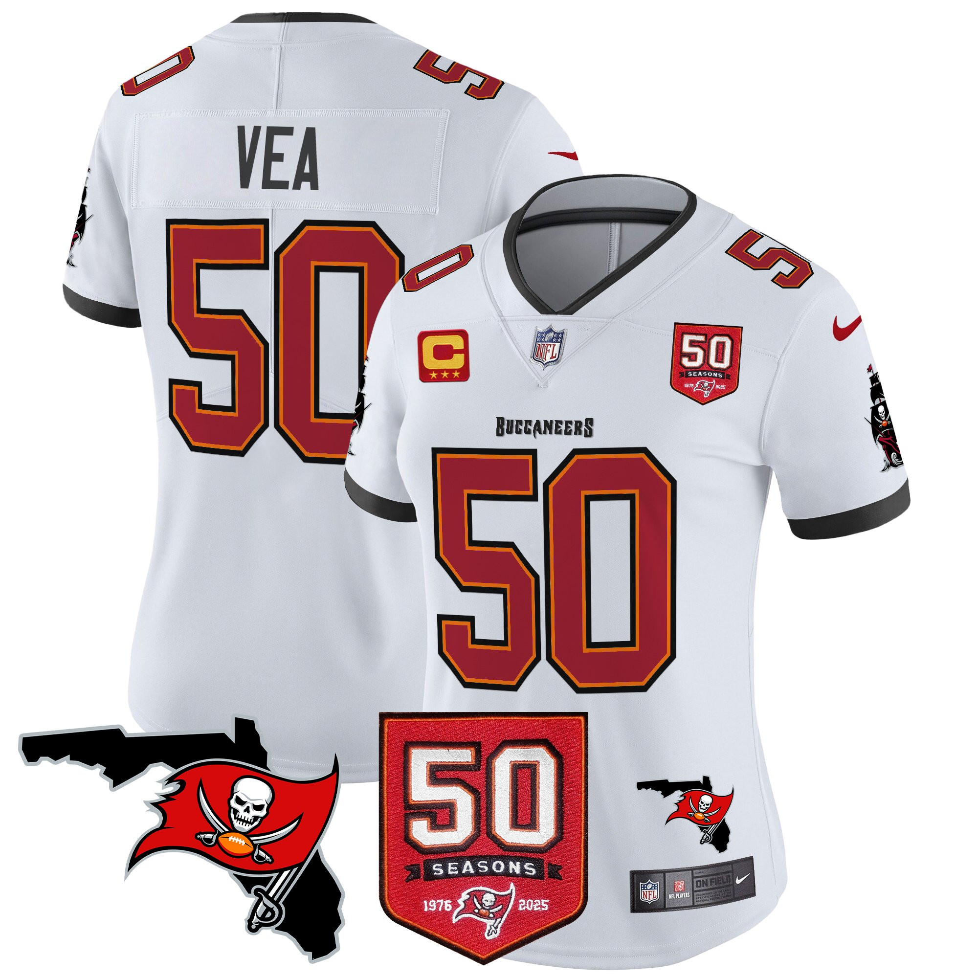 Vita Vea Women's Tampa Bay Buccaneers 50th Season Patch Vapor Limited White Jersey - All Stitched