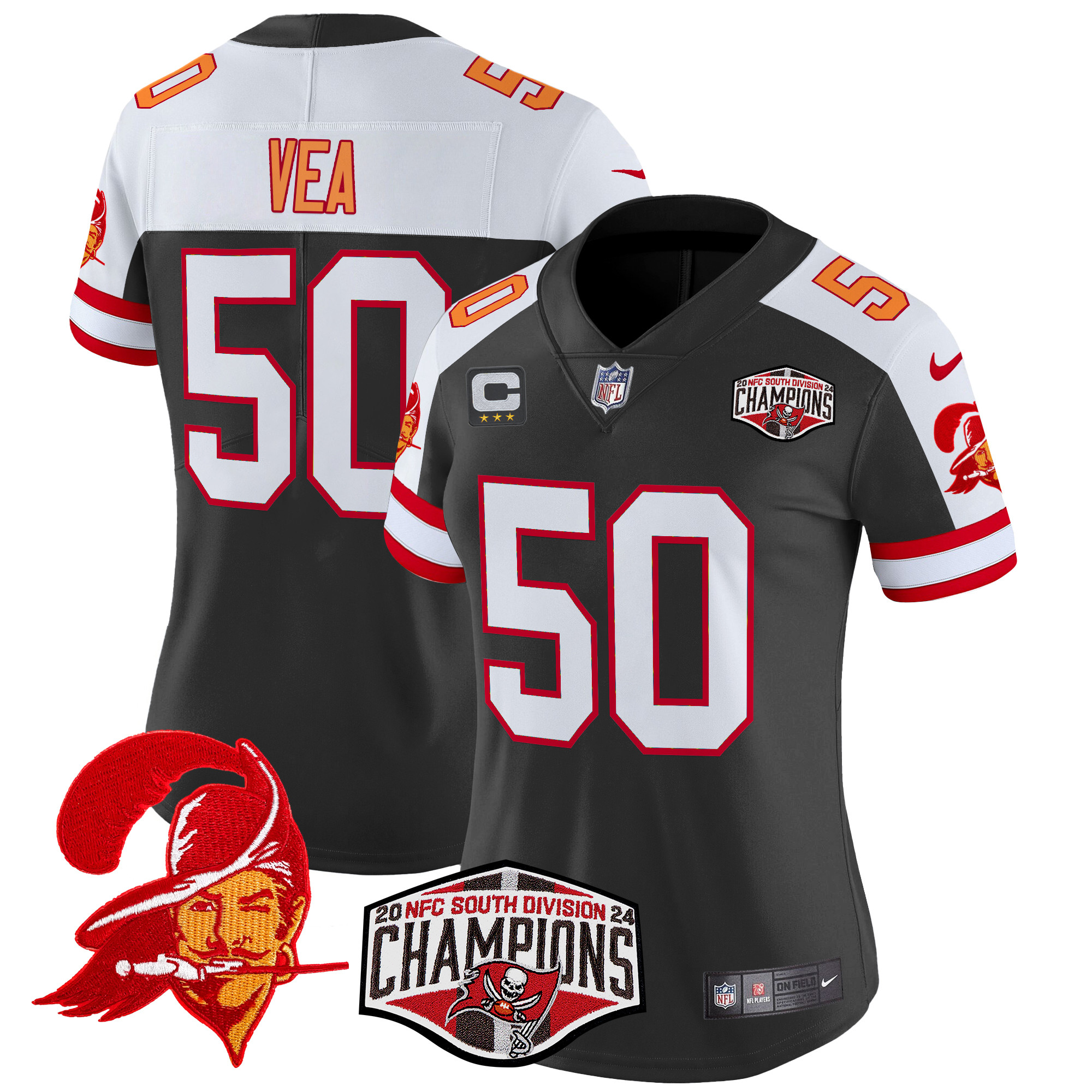 Vita Vea Women's Tampa Bay Buccaneers Creamsicle 2024 NFC South Division Champions Patch Vapor Limited Black Alternate Jersey - All Stitched